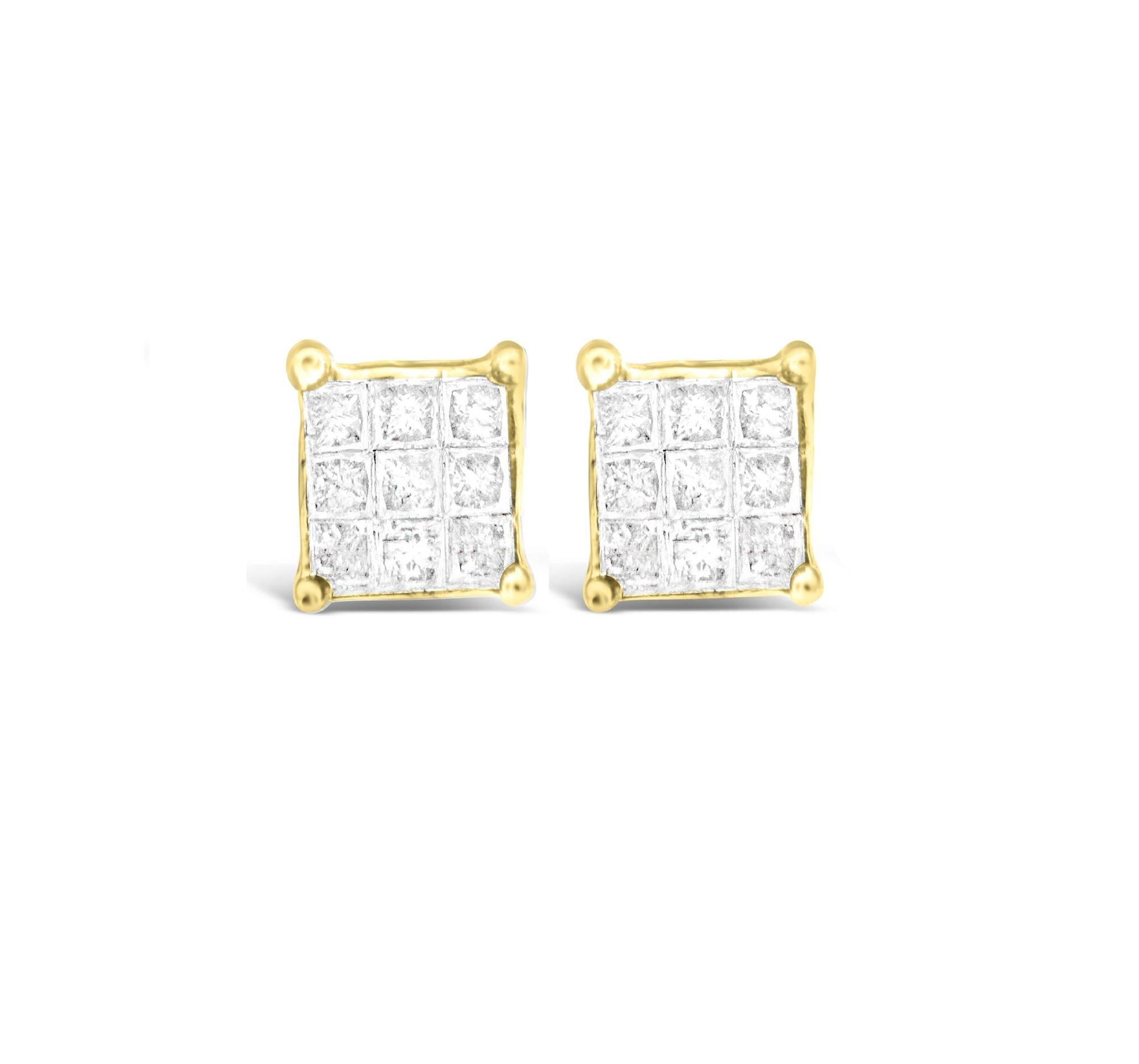 10K Yellow Gold Princess-cut Composite 18-stone Diamond Earrings (0.25 CTTW, J-K color, I2-I3 clarity) - Friggin Jewelry