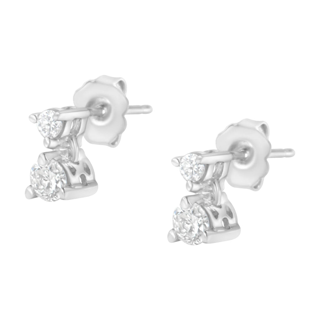 14KT White Gold 1/2 cttw Double Diamond Dangle Stud Earrings (H-I, I1-I2) - Friggin Jewelry