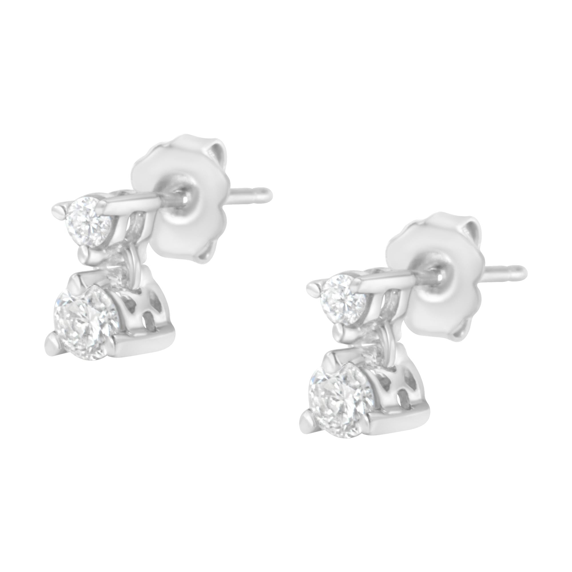 14KT White Gold 1/2 cttw Double Diamond Dangle Stud Earrings (H-I, I1-I2) - Friggin Jewelry