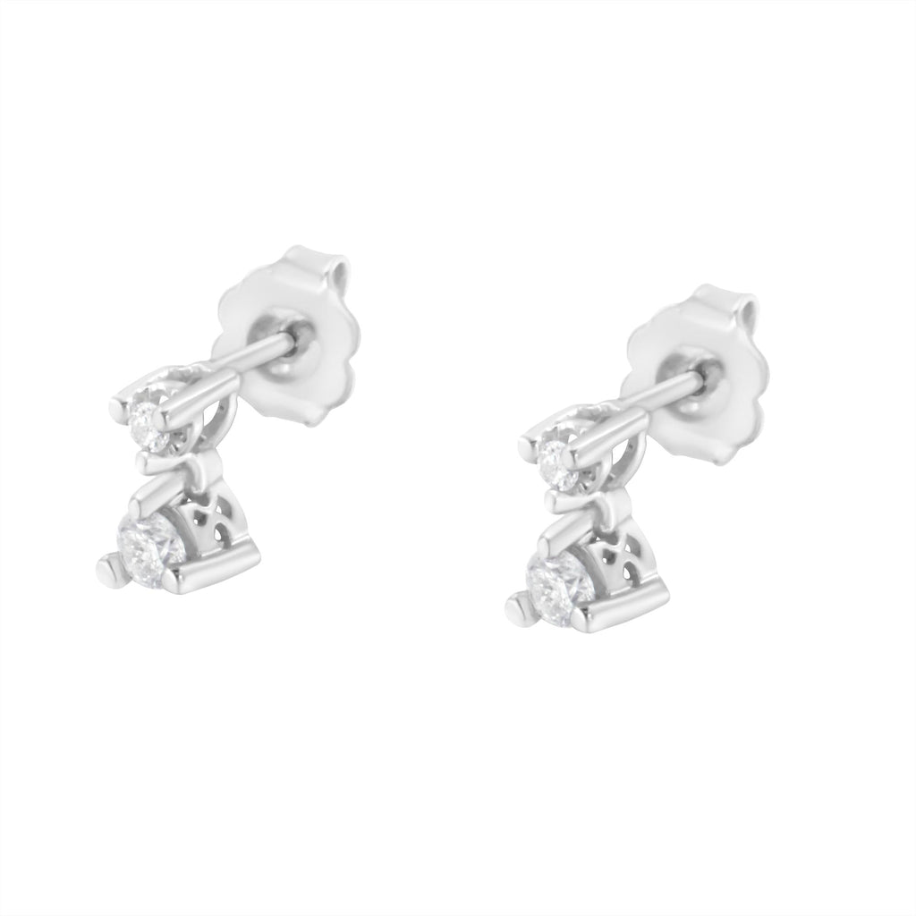 14K White Gold 1/4 Cttw Double Diamond Drop and Dangle Stud Earrings (H-I Color, SI1-SI2 Clarity) - Friggin Jewelry