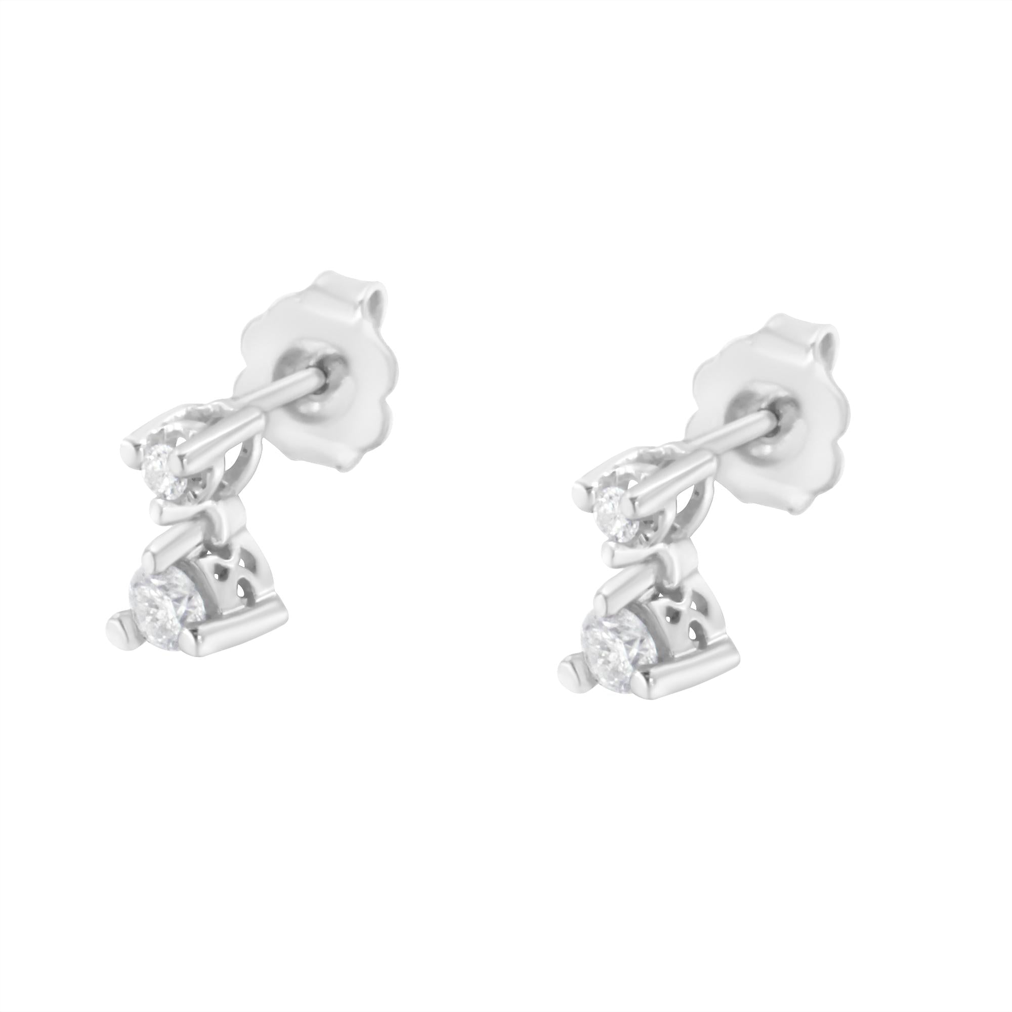 14K White Gold 1/4 Cttw Double Diamond Drop and Dangle Stud Earrings (H-I Color, SI1-SI2 Clarity) - Friggin Jewelry