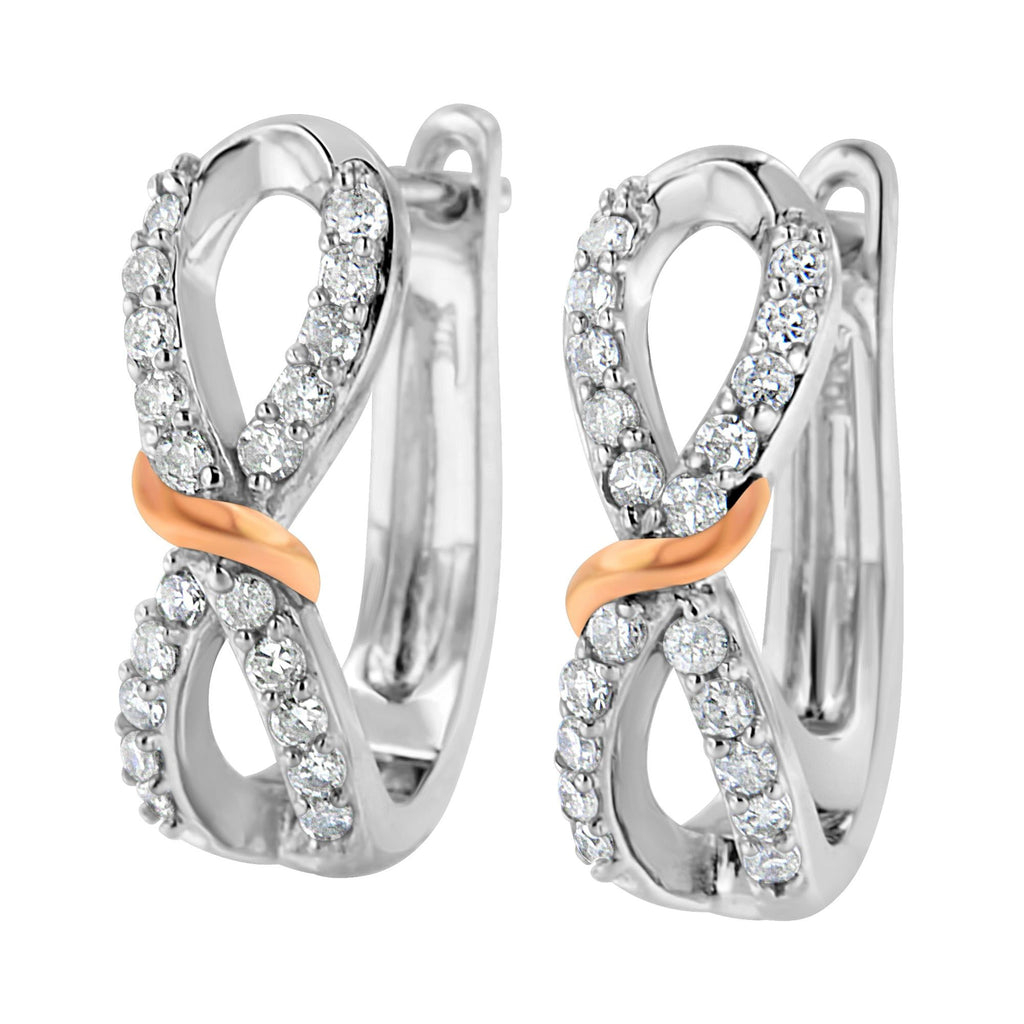 Orecchini a cerchio con nastro e diamanti infiniti da 1/3 ct in oro bianco e rosa 10 carati (colore HI, purezza I1-I2) - Friggin Jewelry
