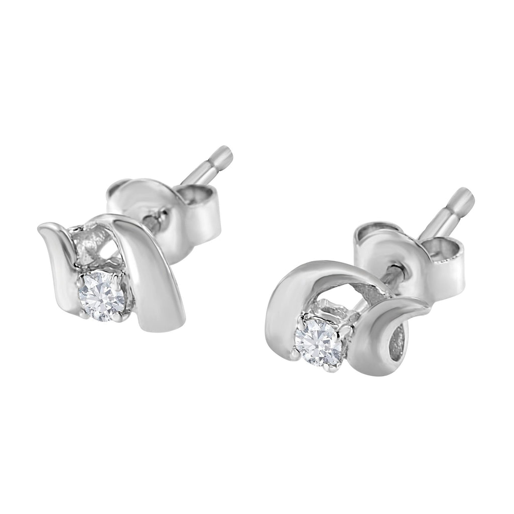 10K Gold 1/10 Cttw Round Brilliant-Cut Diamond Espira Swirls Solitaire Push Back Stud Earrings (I-J Color, I1-I2 Clarity) - Friggin Jewelry