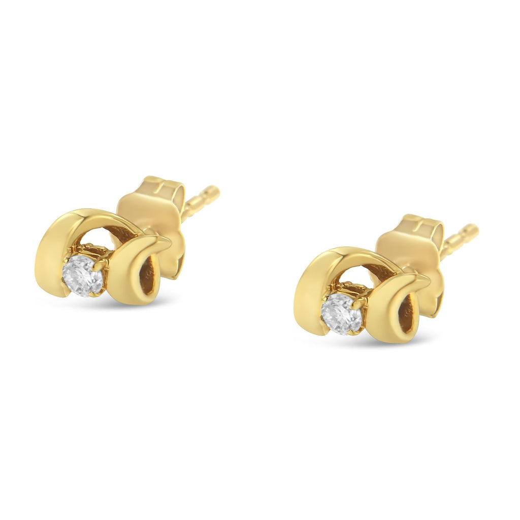 10K Gold 1/10 Cttw Round Brilliant-Cut Diamond Espira Swirls Solitaire Push Back Stud Earrings (I-J Color, I1-I2 Clarity) - Friggin Jewelry
