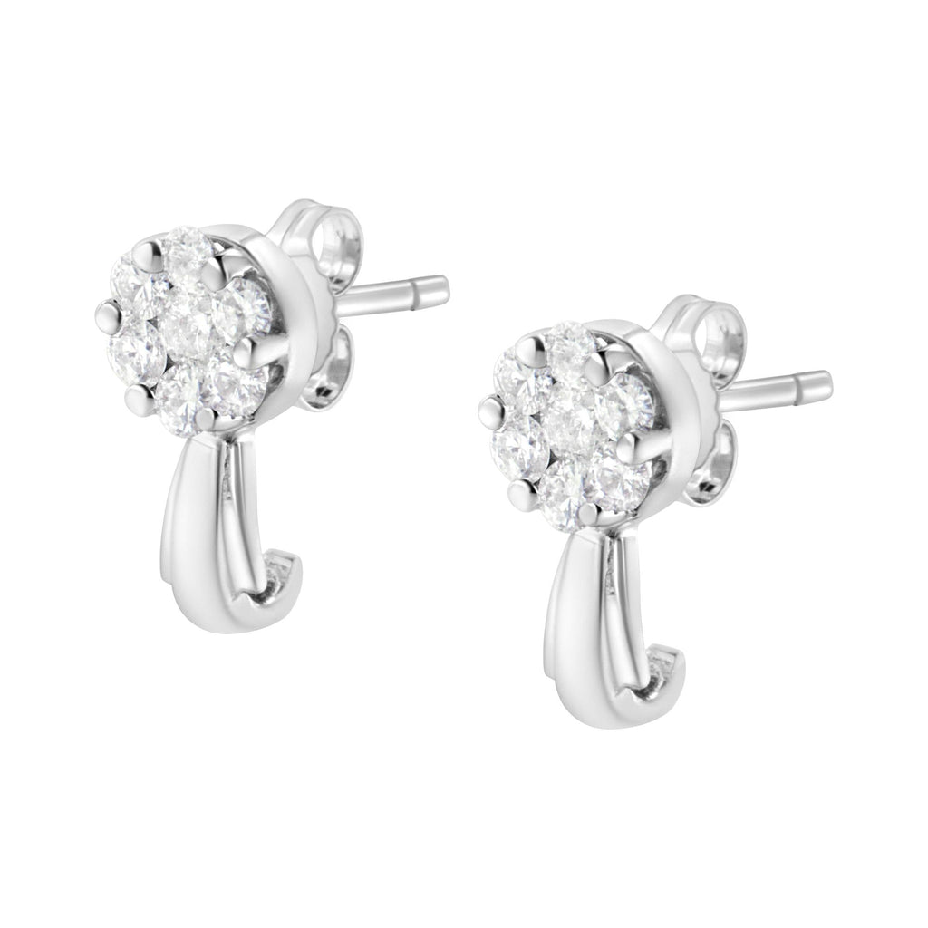 14K Gold 3/4 Cttw Diamond Floral Cluster Drop and Dangle Stud Earrings (H-I Color, I1-I2 Clarity) - Friggin Jewelry