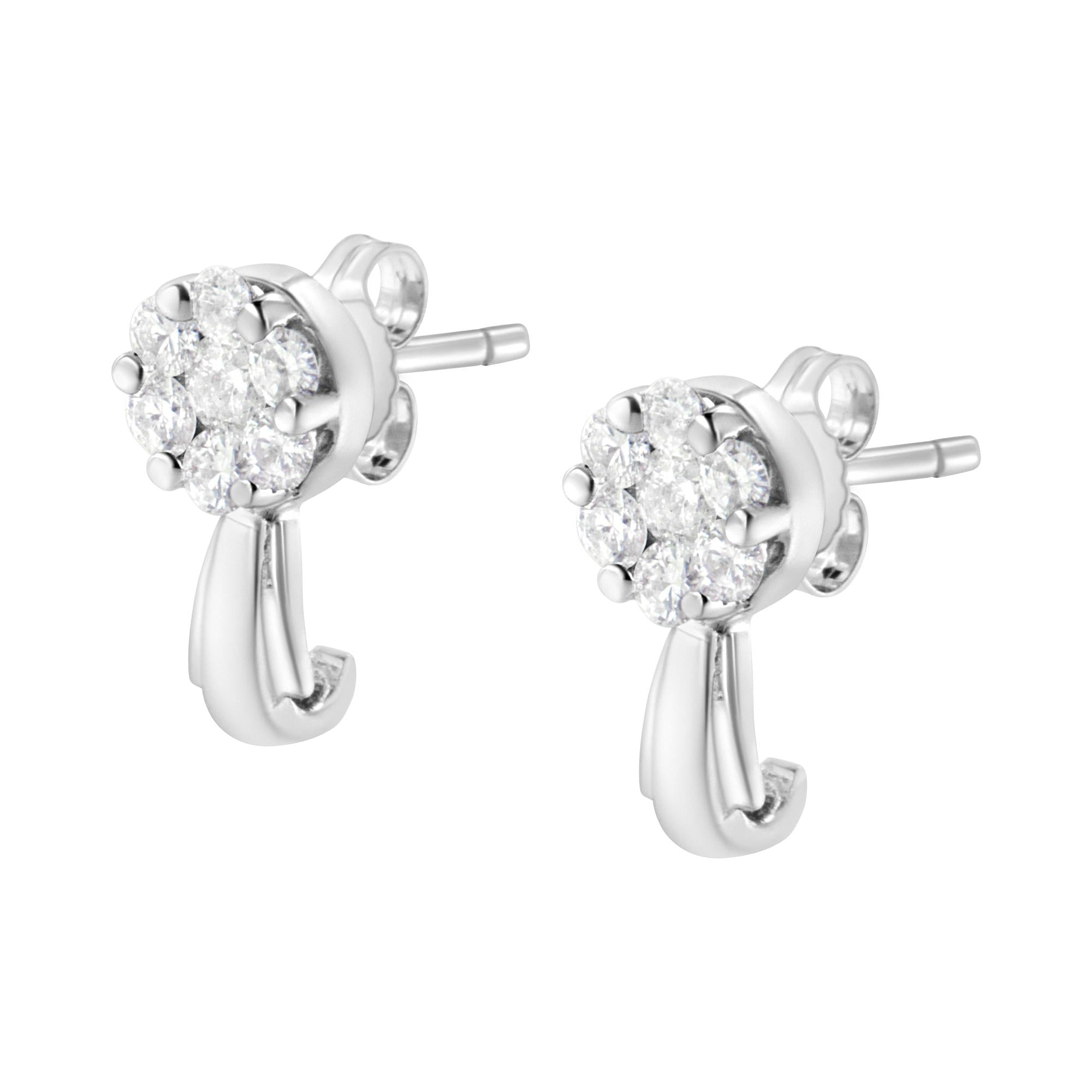 14K Gold 3/4 Cttw Diamond Floral Cluster Drop and Dangle Stud Earrings (H-I Color, I1-I2 Clarity) - Friggin Jewelry