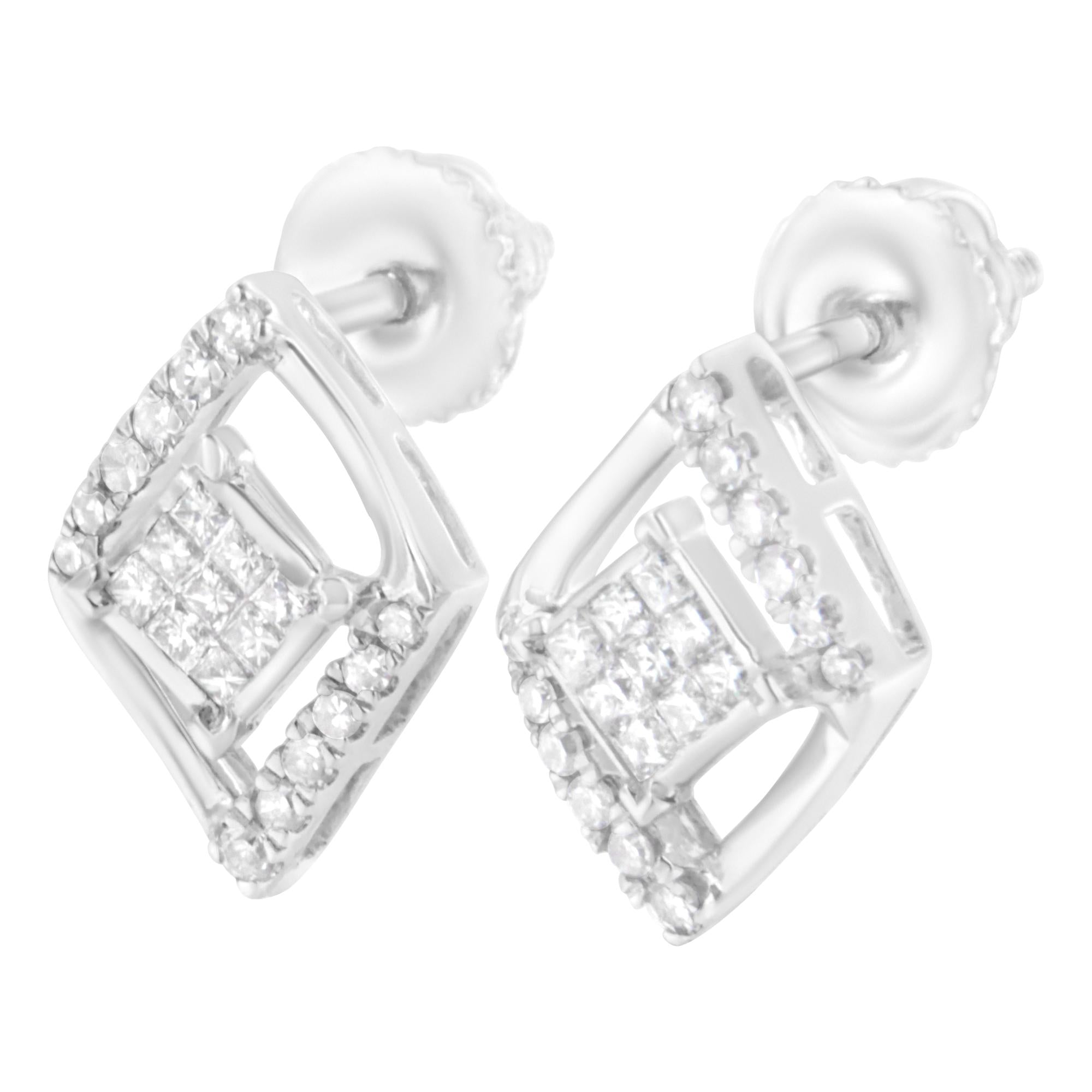 10K White Gold 1/3 cttw Princess-cut Diamond Double Triangle Composite Stud Earrings (H-I Color, SI1-SI2 Clarity) - Friggin Jewelry