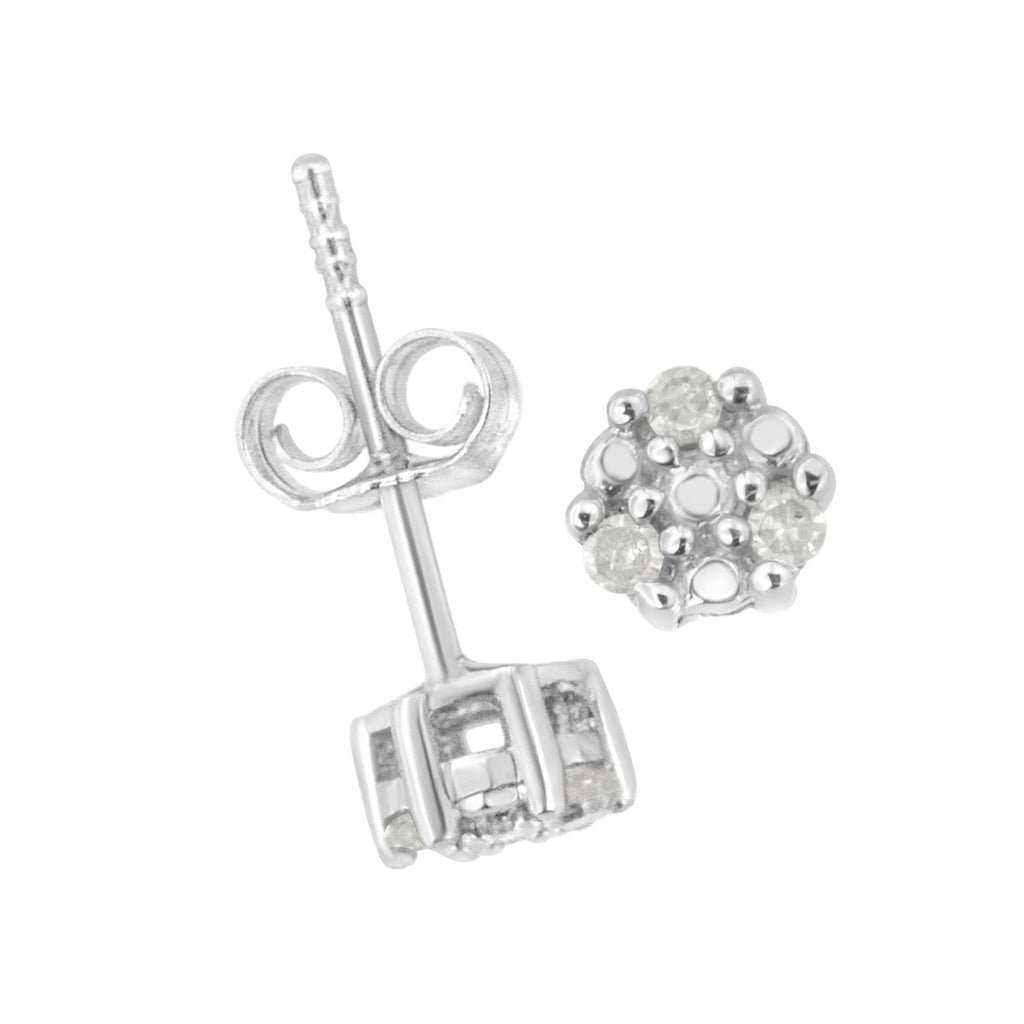 .925 Sterling Silver 1/10 cttw Prong Set Round-Cut Trio Diamond Stud Earrings (I-J Color, I3 Clarity) - Friggin Jewelry
