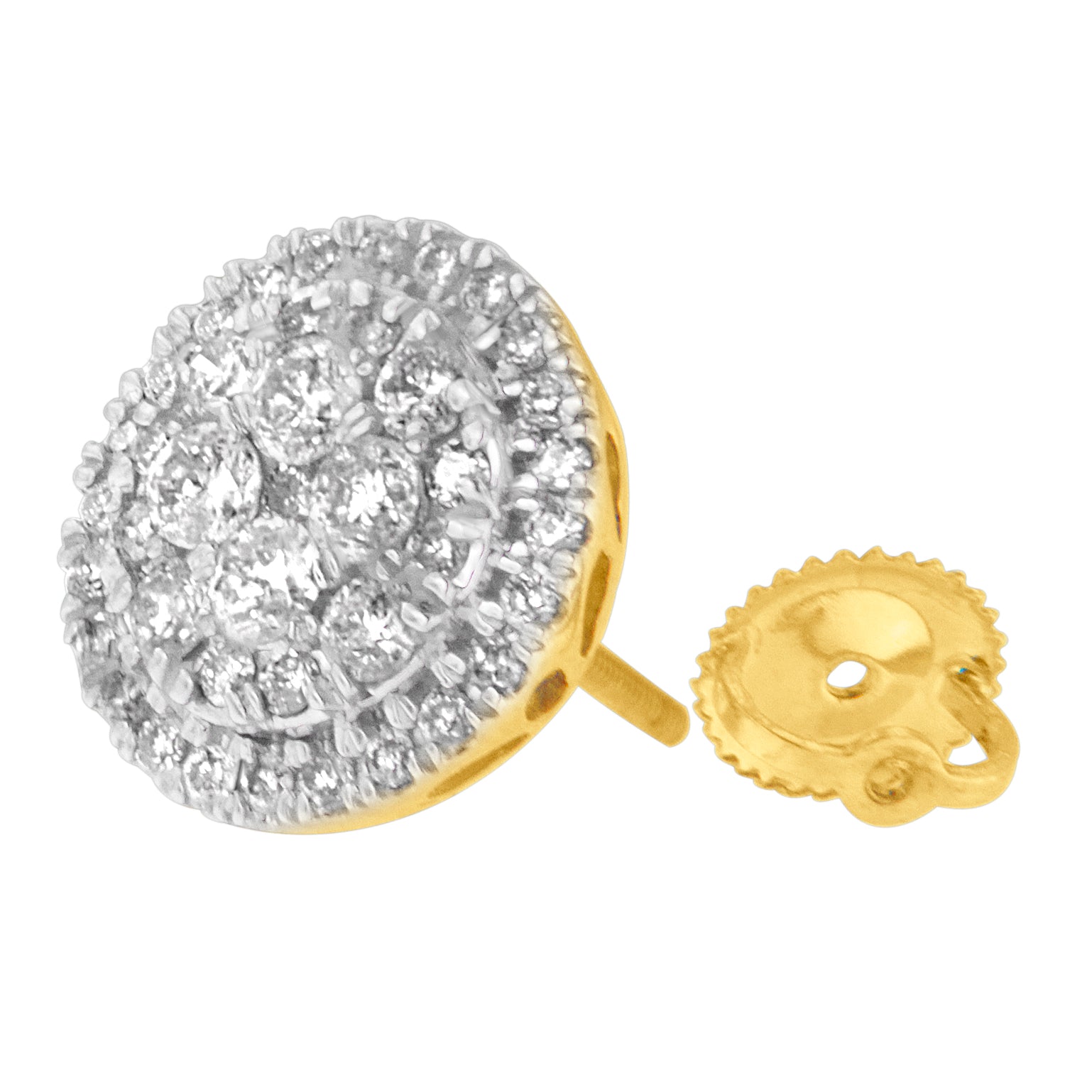 10K Yellow Gold Round Cut Diamond Earrings (1.5 cttw, H-I Color, I2-I3 Clarity) - Friggin Jewelry Premium