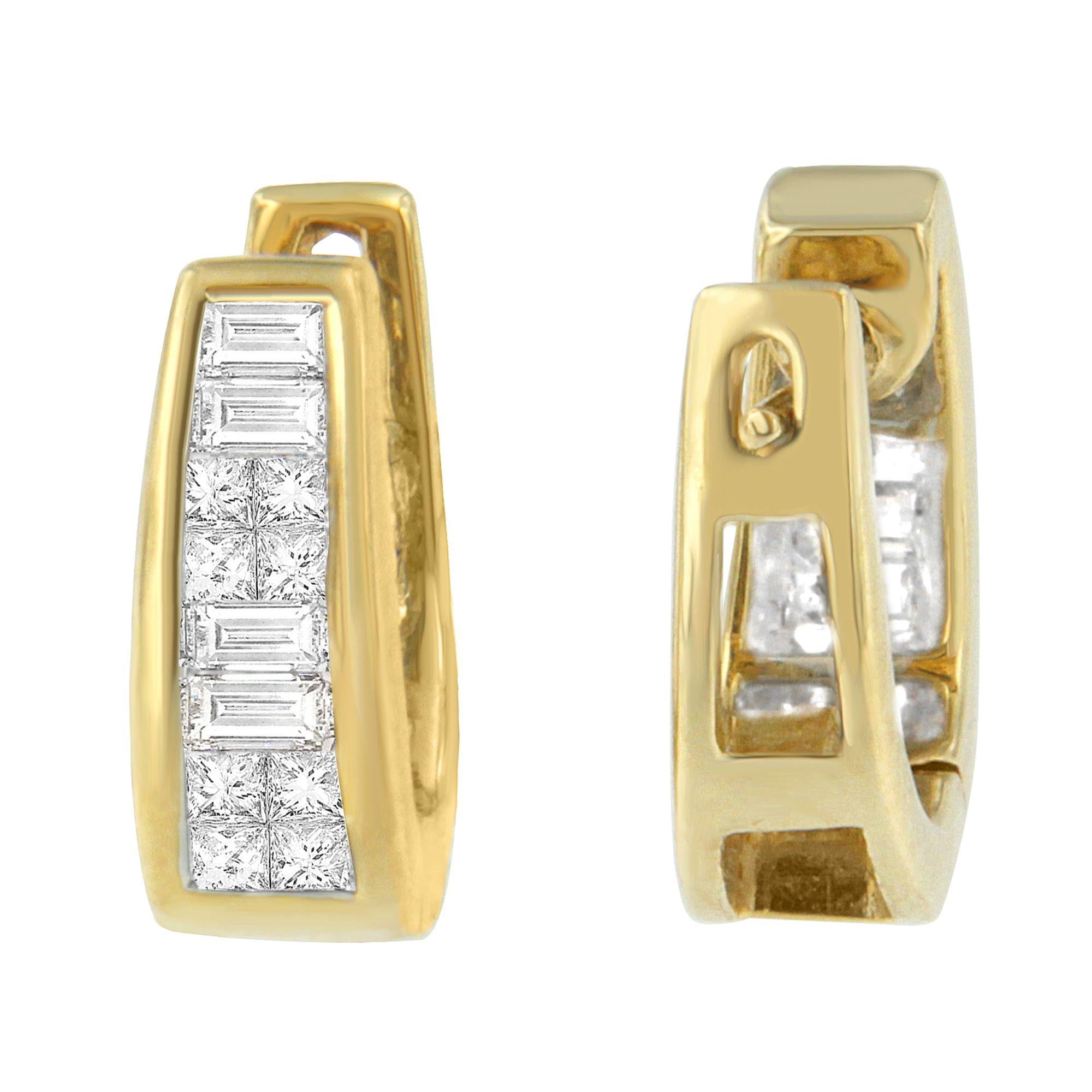 14k Yellow Gold 1/2ct TDW Princess and Baguette Diamond Earrings (I-J,VS1-VS2) - Friggin Jewelry