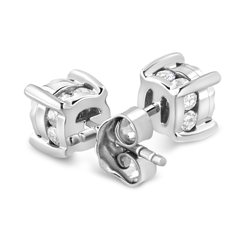 .925 Sterling Silver 1.0 Cttw Round Brilliant-Cut Diamond Miracle-Set Solitaire Stud Earrings (H-I Color, I2-I3 Clarity) - Friggin Jewelry