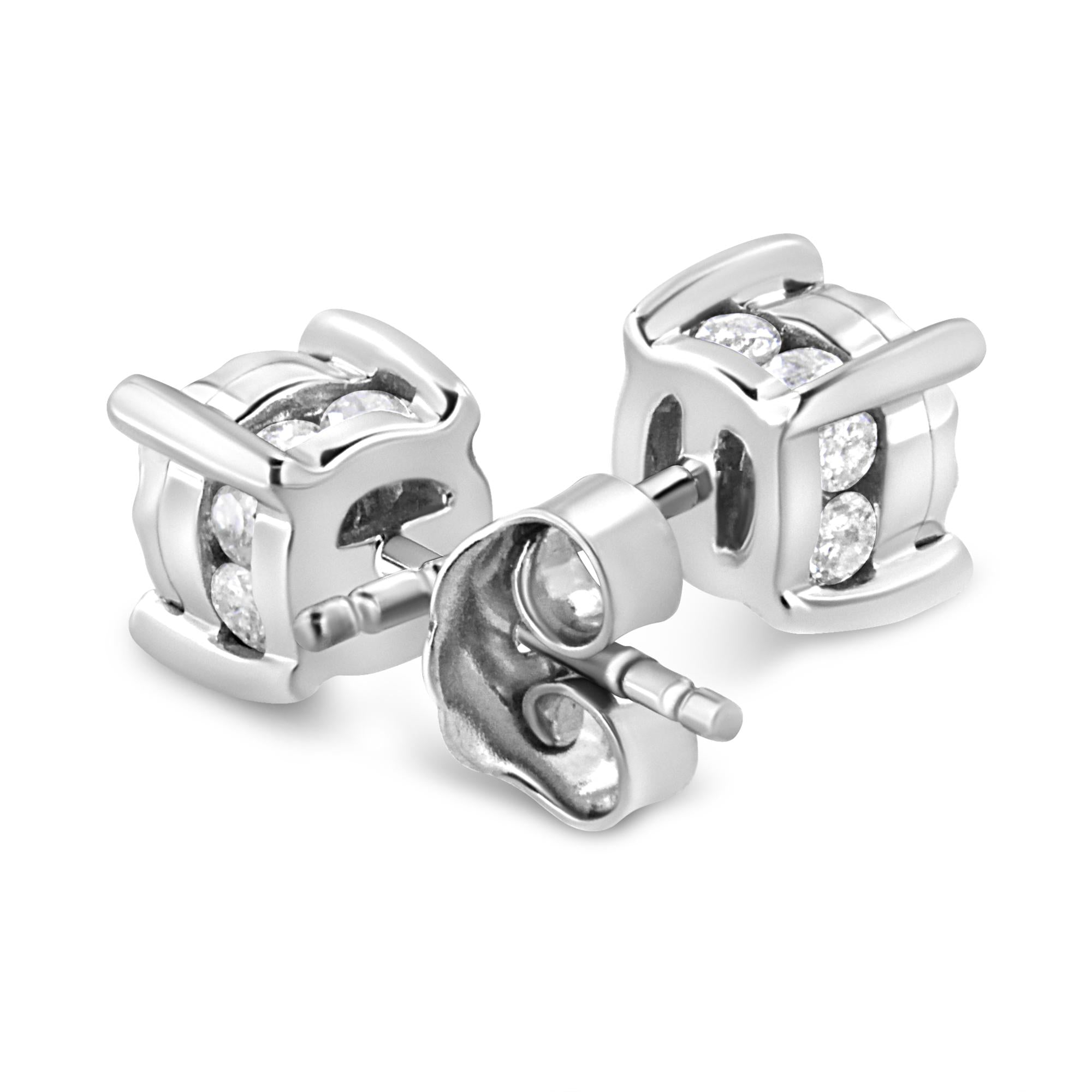 .925 Sterling Silver 1.0 Cttw Round Brilliant-Cut Diamond Miracle-Set Solitaire Stud Earrings (H-I Color, I2-I3 Clarity) - Friggin Jewelry