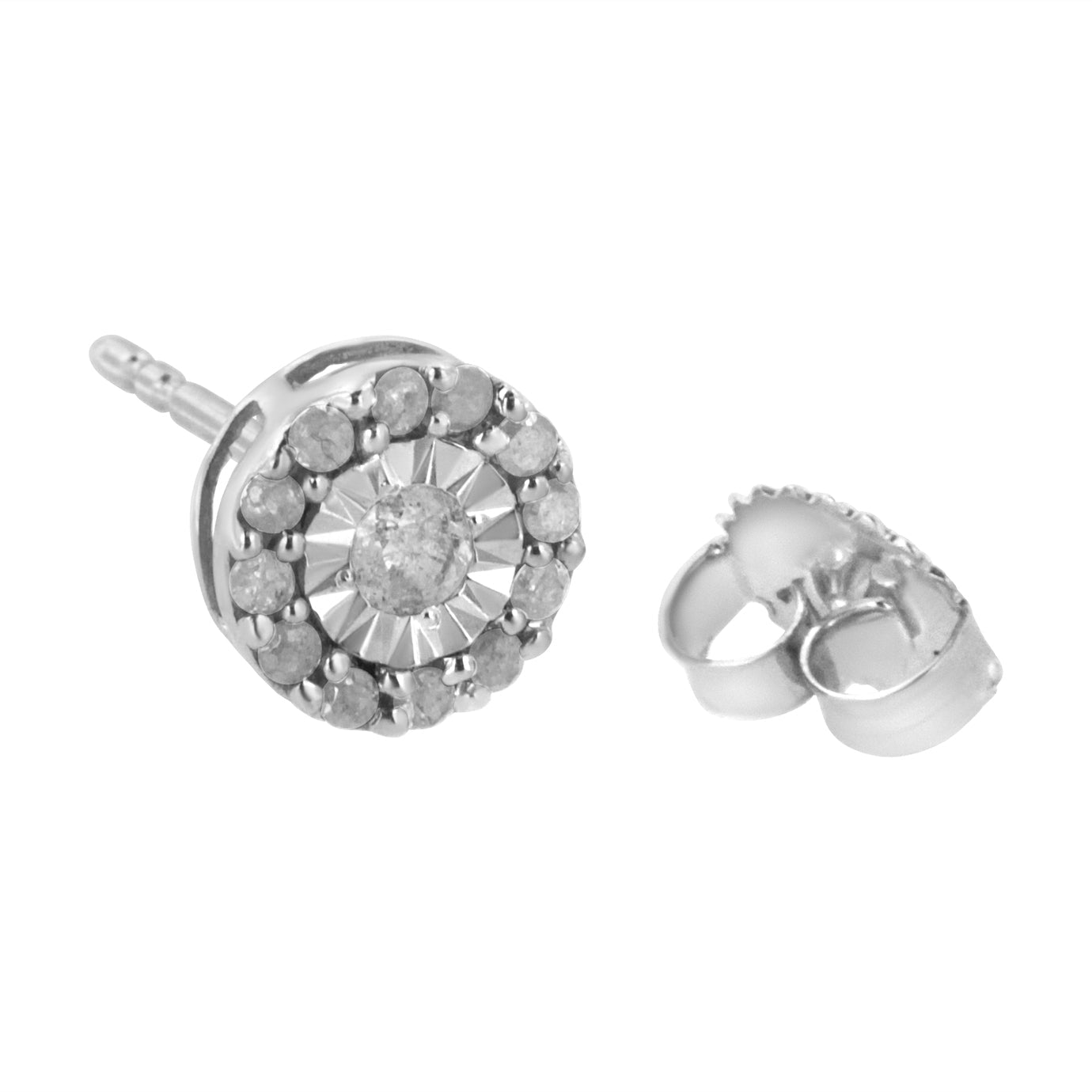 .925 Sterling Silver 1/2 cttw Miracle-Set Round Diamond Halo Stud Earrings (I-J Clarity, I3 Color) - Friggin Jewelry