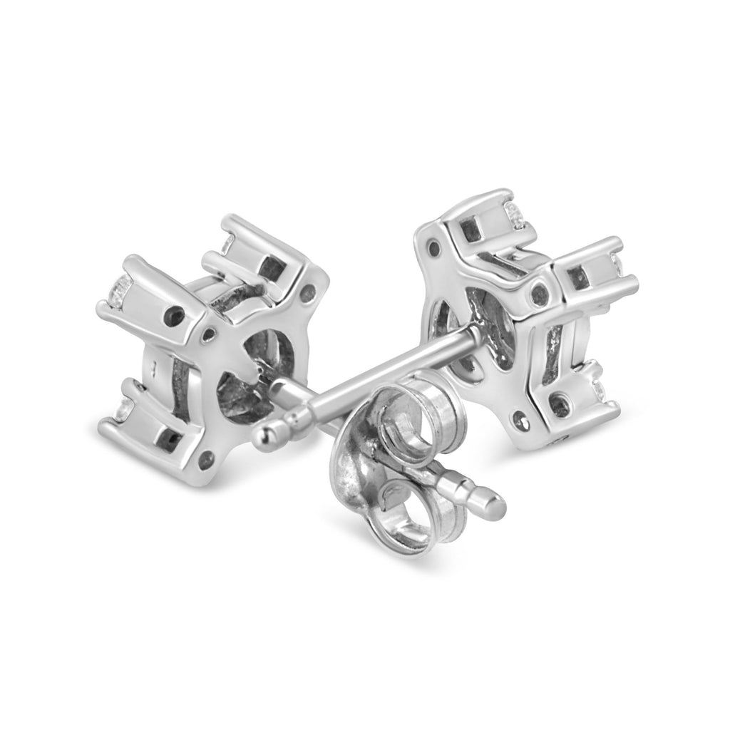 .925 Sterling Silver 1/4 Cttw Miracle Plate Set Round and Princess-Cut Diamond "X" Shaped Stud Earrings (I-J Color, I2-I3 Clarity) - Friggin Jewelry