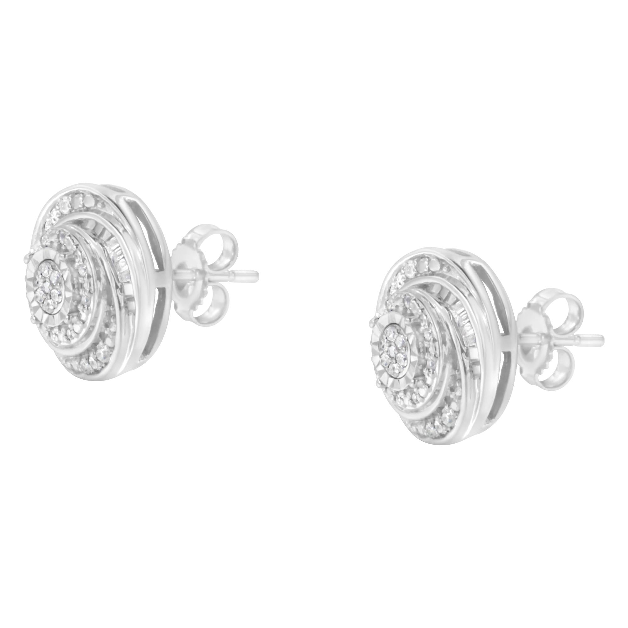 .925 Sterling Silver 1/4 Cttw Baguette and Round Diamond Swirl Love Knot Stud Earrings (I-J Color, I3 Clarity) - Friggin Jewelry
