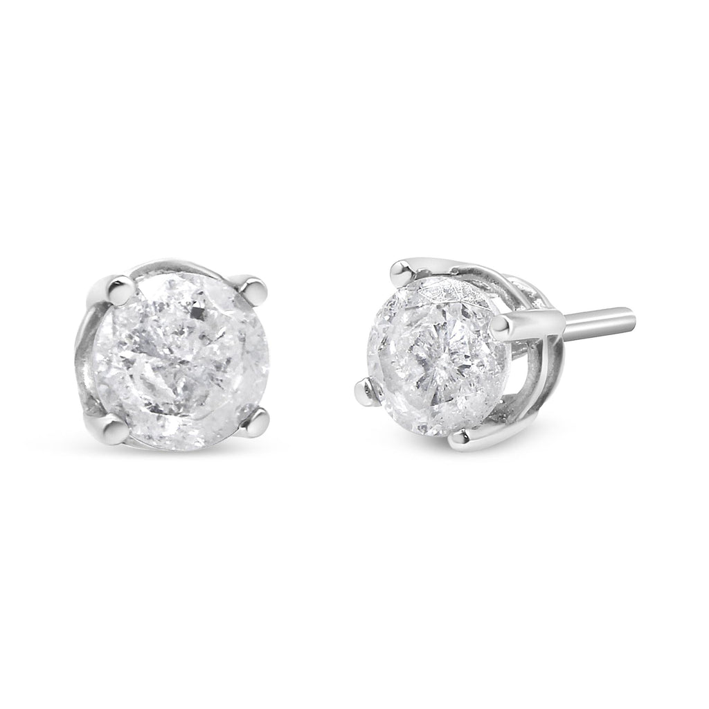 Aretes clásicos de plata de ley 925 con diamantes de talla redonda "sal y pimienta" de 4 puntas (color IJ, claridad I3) - Friggin Jewelry