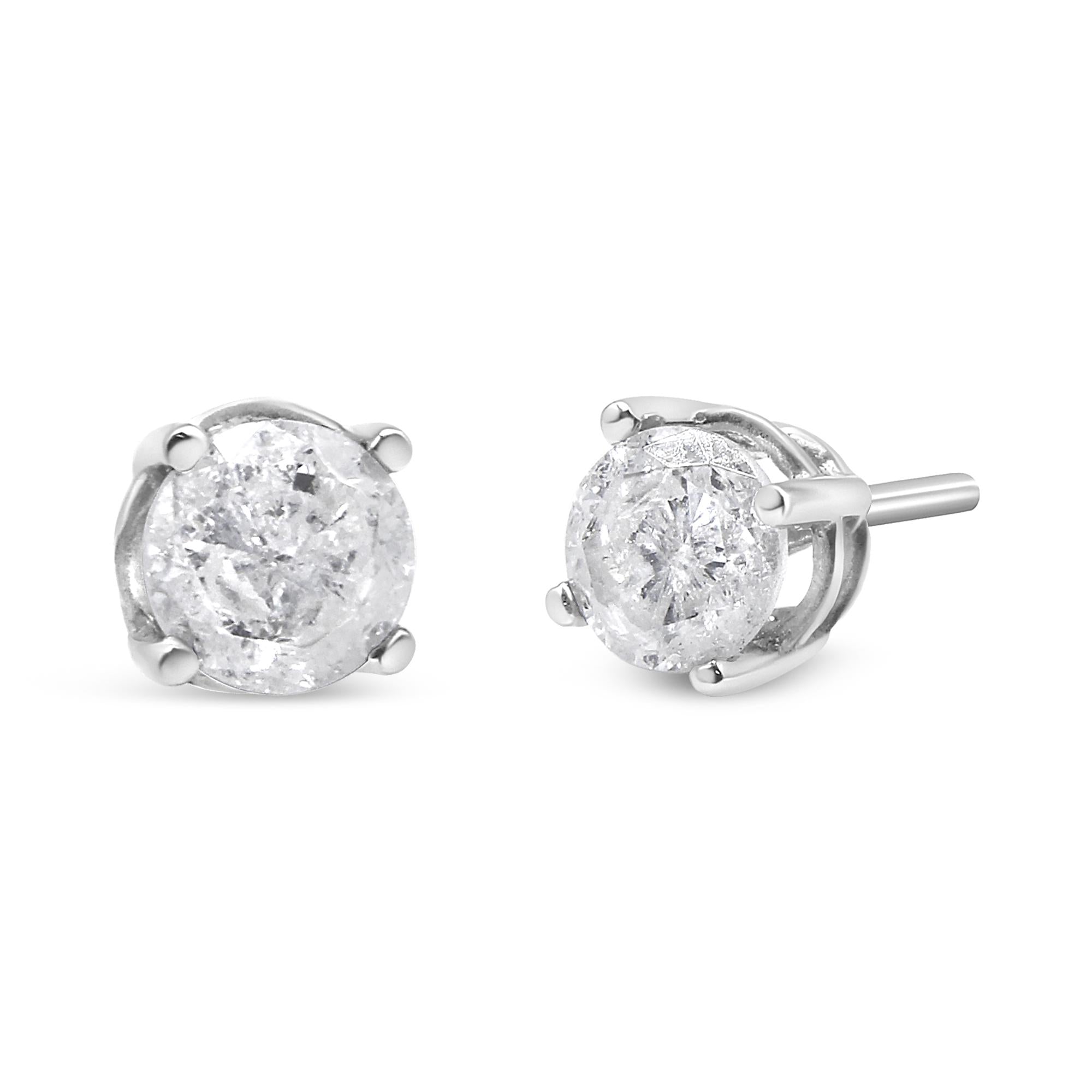 Aretes clásicos de plata de ley 925 con diamantes de talla redonda "sal y pimienta" de 4 puntas (color IJ, claridad I3) - Friggin Jewelry