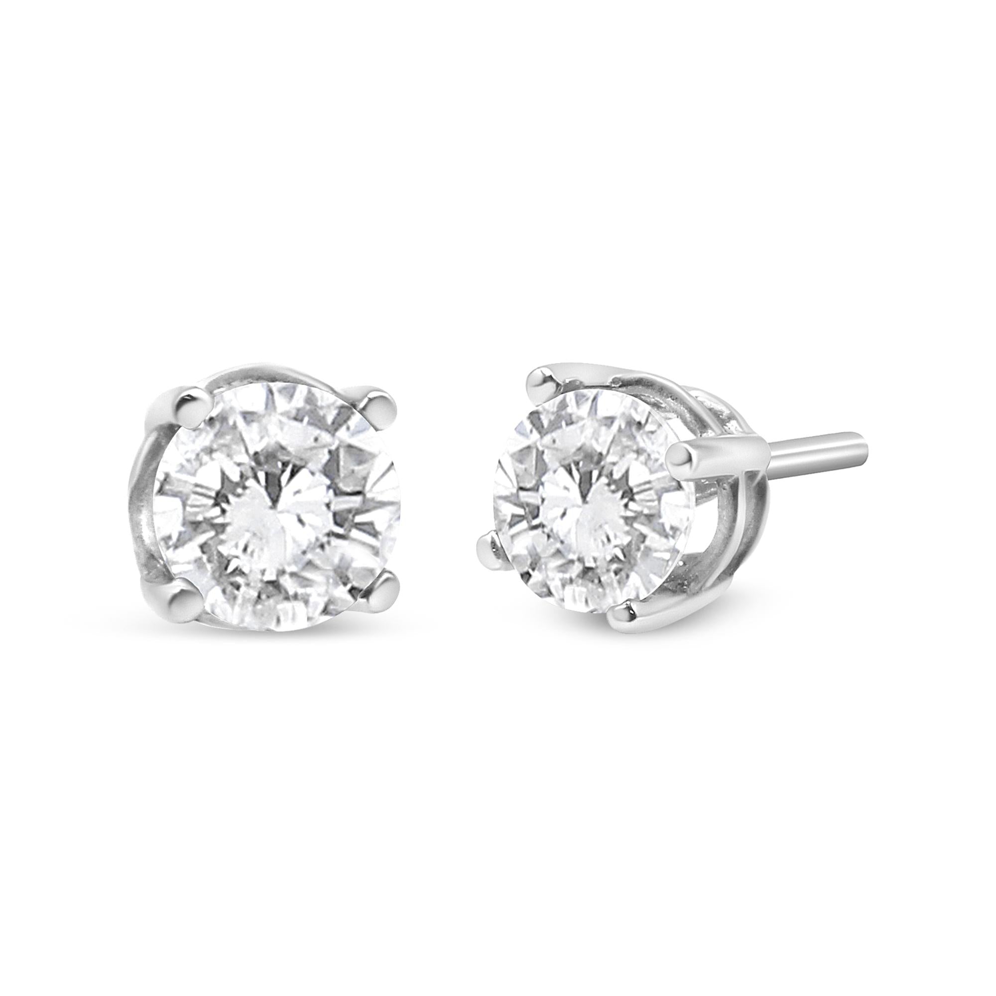 14K White Gold 3/4 Cttw Lab Grown Diamond 4-Prong Classic Stud Earrings (F-G Color, VS2-SI1 Clarity) - Friggin Jewelry
