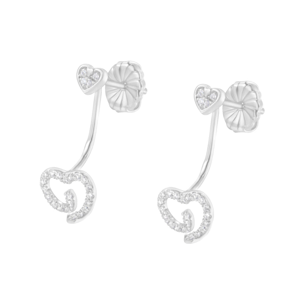 .925 Sterling Silver 1/4 Cttw Diamond Swirl Heart Front/Back Earrings (I-J Color, I2-I3 Clarity) - Friggin Jewelry