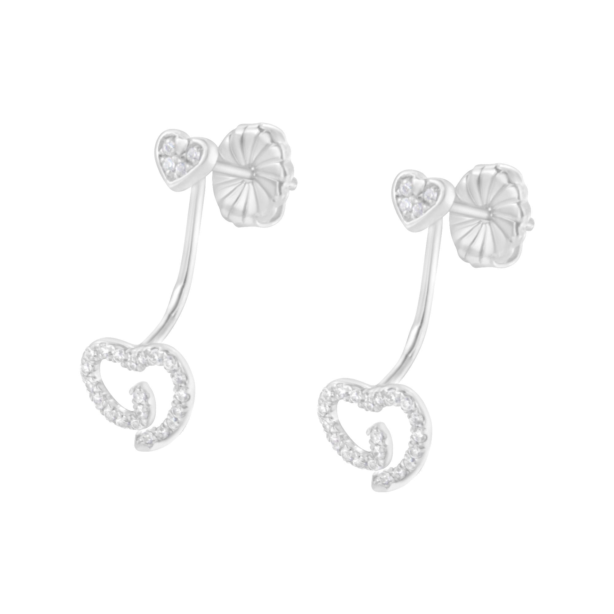 .925 Sterling Silver 1/4 Cttw Diamond Swirl Heart Front/Back Earrings (I-J Color, I2-I3 Clarity) - Friggin Jewelry