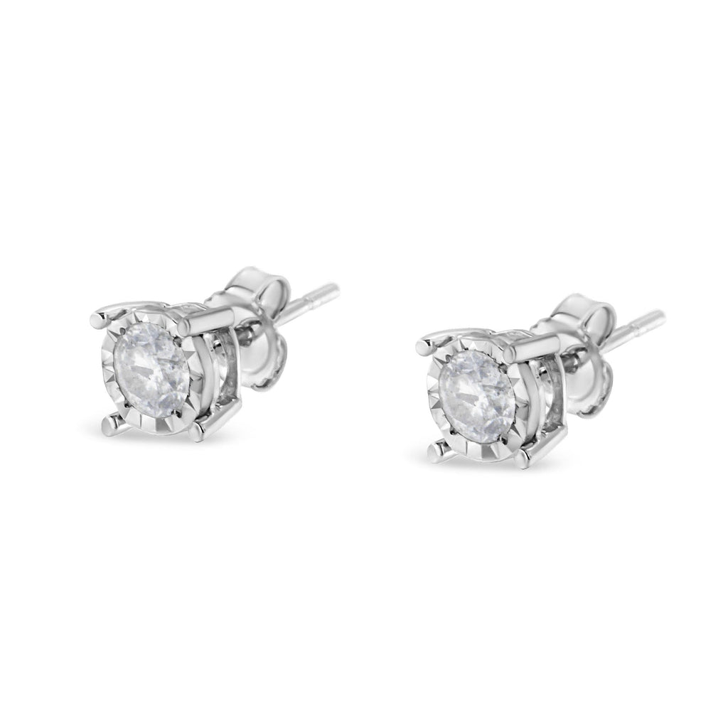 .925 Sterling Silver 1/2 Cttw Near Colorless Round Brilliant-Cut Diamond Miracle-Set Stud Earrings (H-I Color, I2-I3 Clarity) - Friggin Jewelry