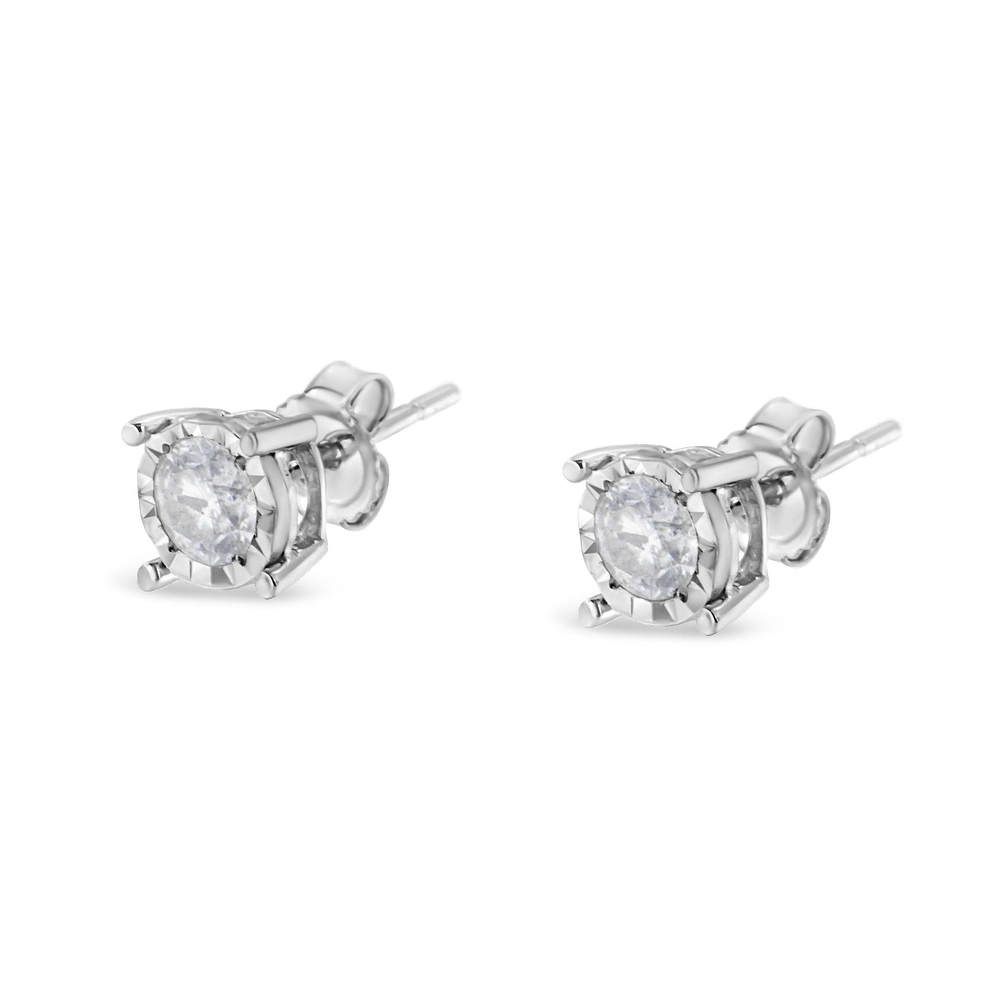 .925 Sterling Silver 1/2 Cttw Near Colorless Round Brilliant-Cut Diamond Miracle-Set Stud Earrings (H-I Color, I2-I3 Clarity) - Friggin Jewelry