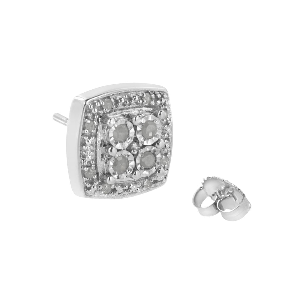 .925 Sterling Silver 1/4 cttw Round Cut Diamond Square Shape Milgrain Stud Earrings (I-J Color, I3 Clarity) - Friggin Jewelry