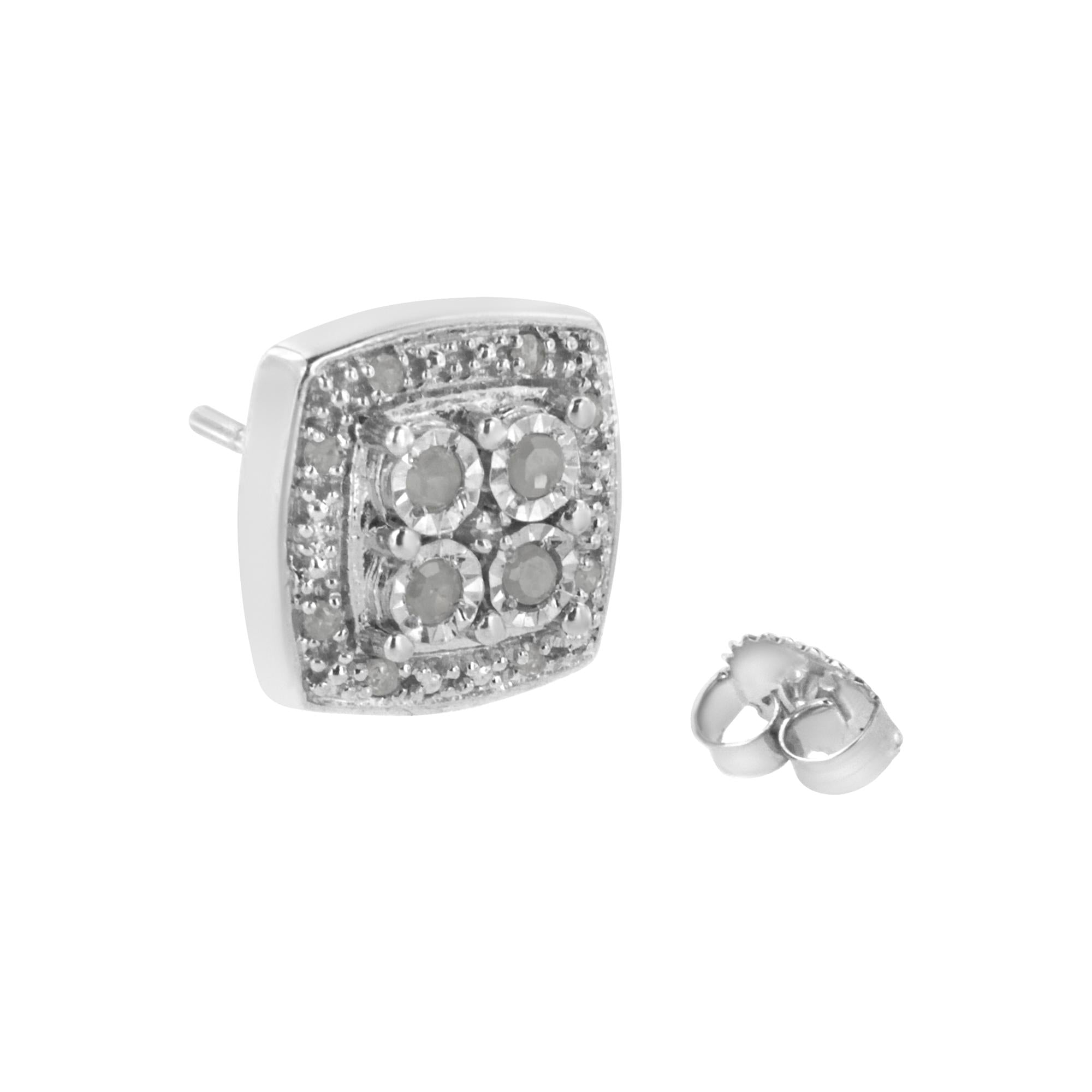 .925 Sterling Silver 1/4 cttw Round Cut Diamond Square Shape Milgrain Stud Earrings (I-J Color, I3 Clarity) - Friggin Jewelry