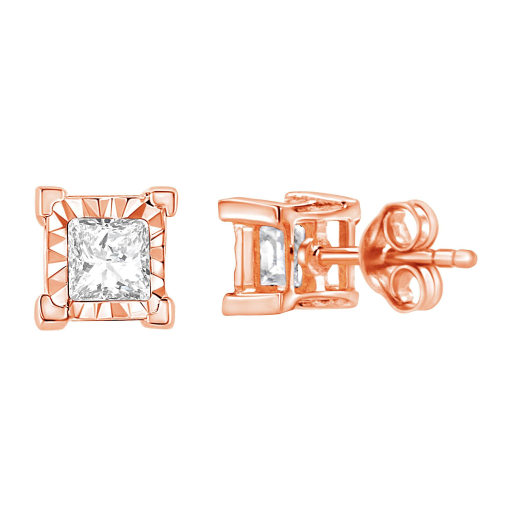 Pendientes solitarios de diamantes de talla princesa engastados en plata de ley 925 (color HI, claridad I2-I3) - Friggin Jewelry