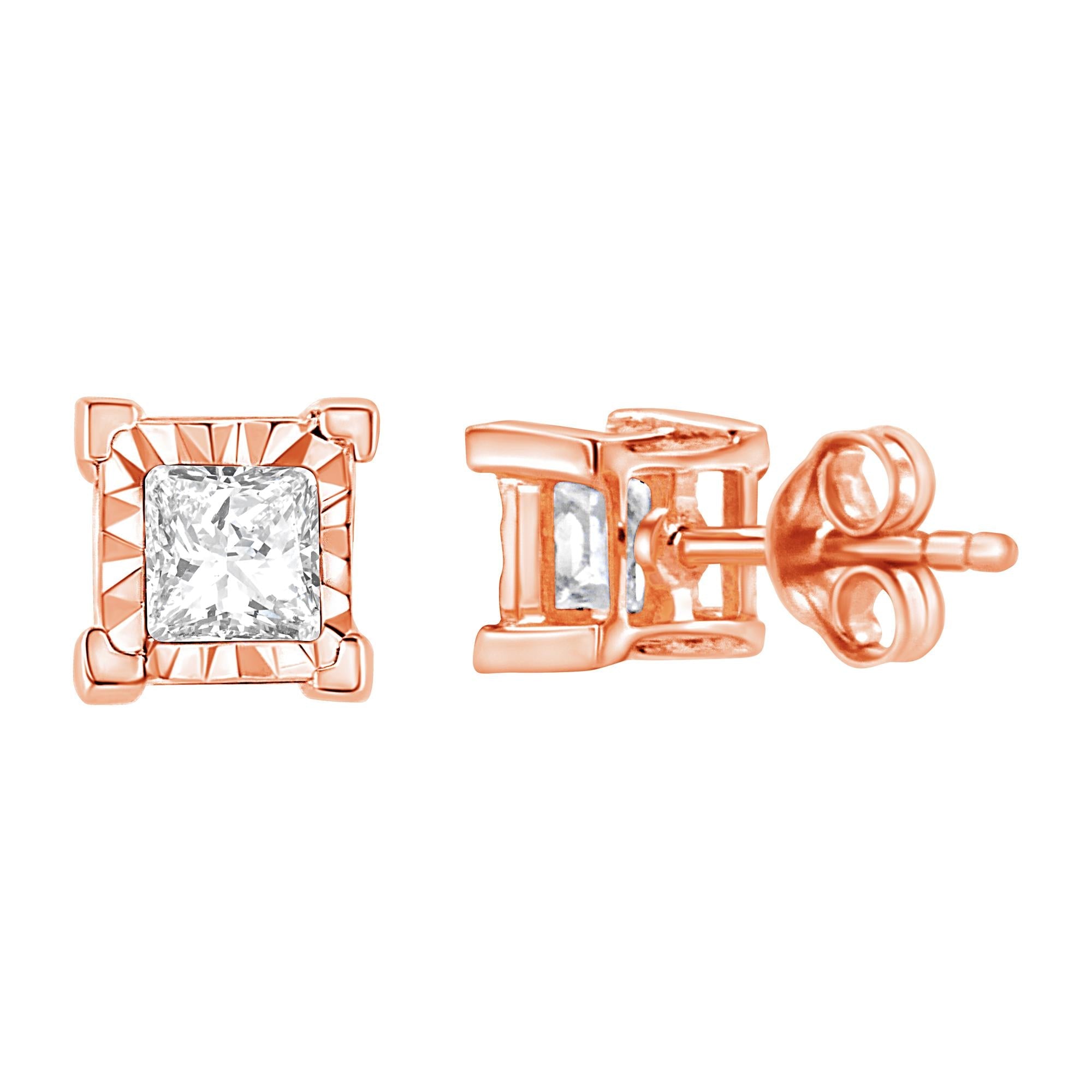Pendientes solitarios de diamantes de talla princesa engastados en plata de ley 925 (color HI, claridad I2-I3) - Friggin Jewelry