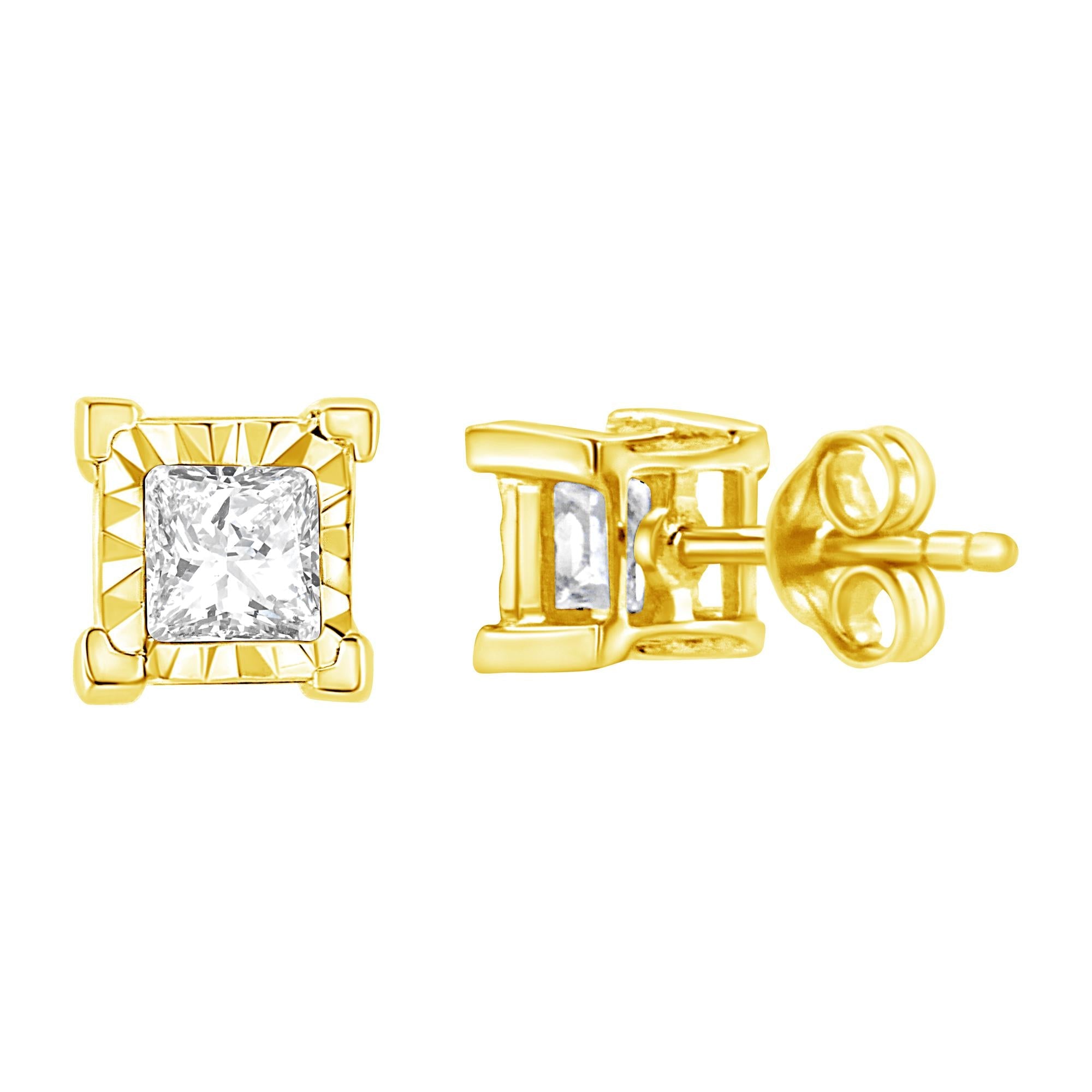 Pendientes solitarios de diamantes de talla princesa engastados en plata de ley 925 (color HI, claridad I2-I3) - Friggin Jewelry