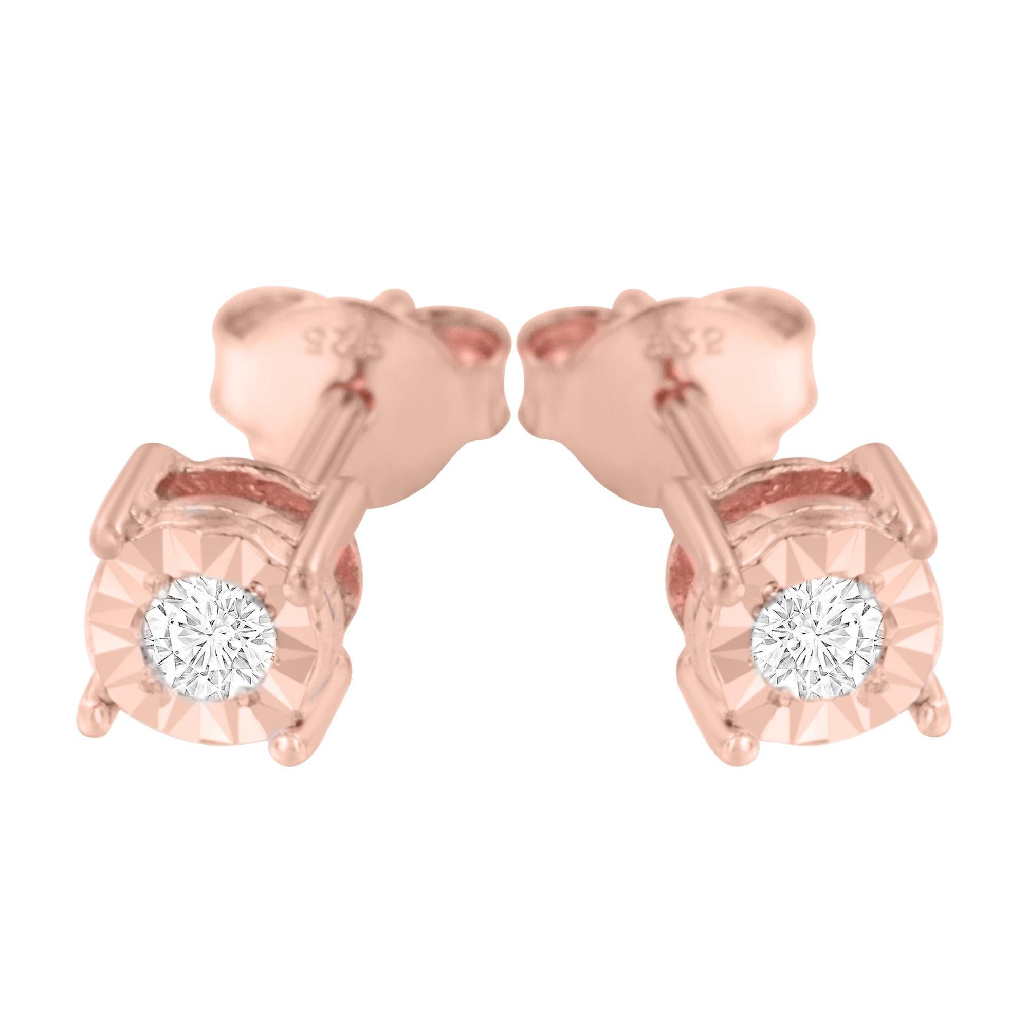 .925 Sterling Silver 1/10 Cttw Round Brilliant-Cut Diamond Miracle-Set Stud Earrings - Friggin Jewelry