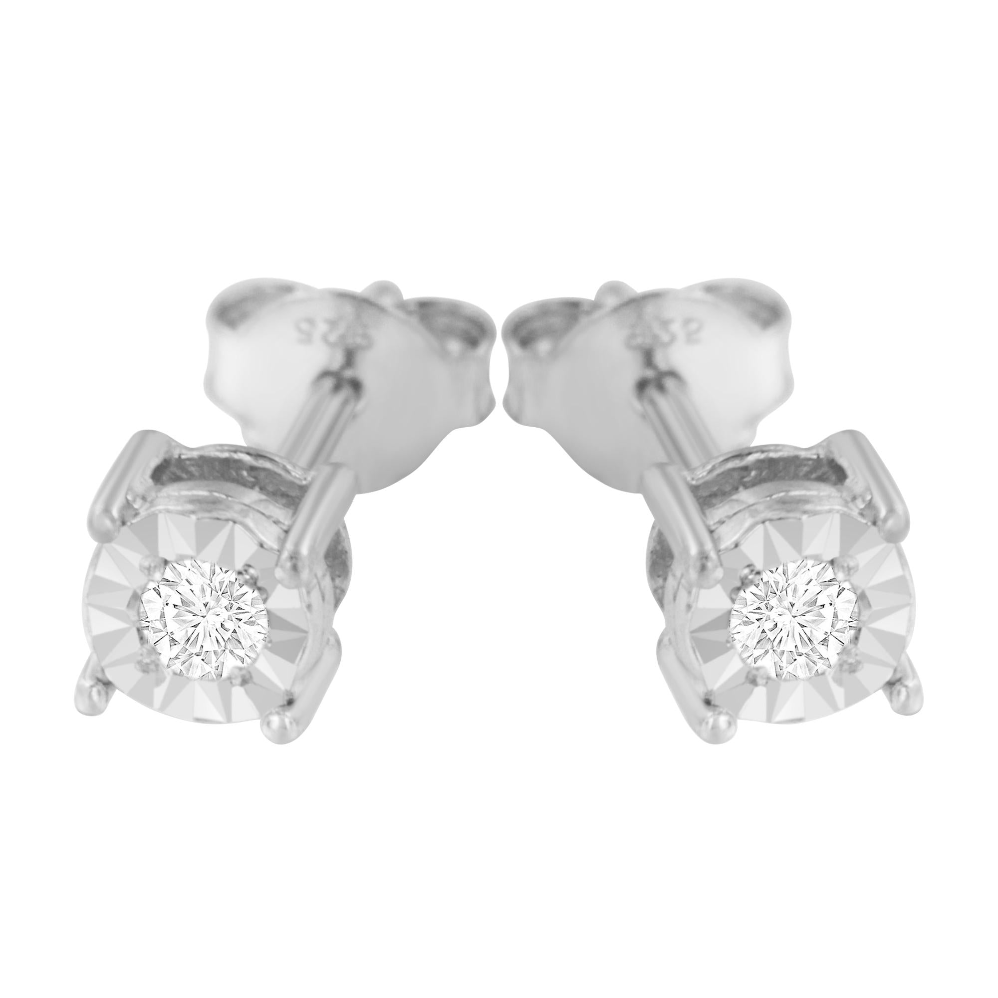 .925 Sterling Silver 1/10 Cttw Round Brilliant-Cut Diamond Miracle-Set Stud Earrings - Friggin Jewelry