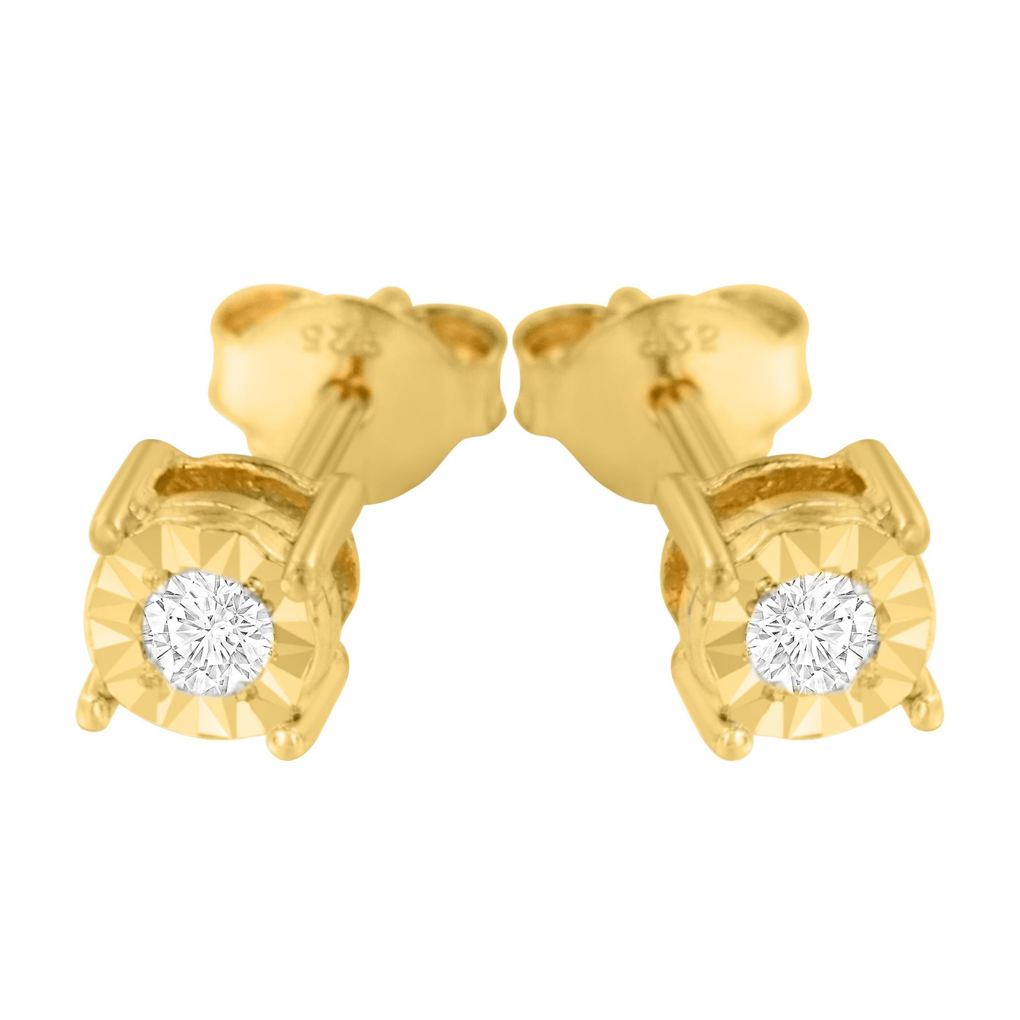 .925 Sterling Silver 1/10 Cttw Round Brilliant-Cut Diamond Miracle-Set Stud Earrings - Friggin Jewelry