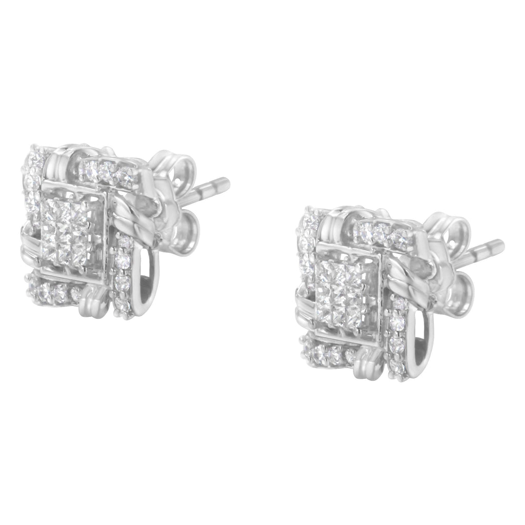 Aretes de plata de ley 925 con diamantes de talla redonda de 1/2 quilates (color IJ, claridad I1-I2) - Friggin Jewelry