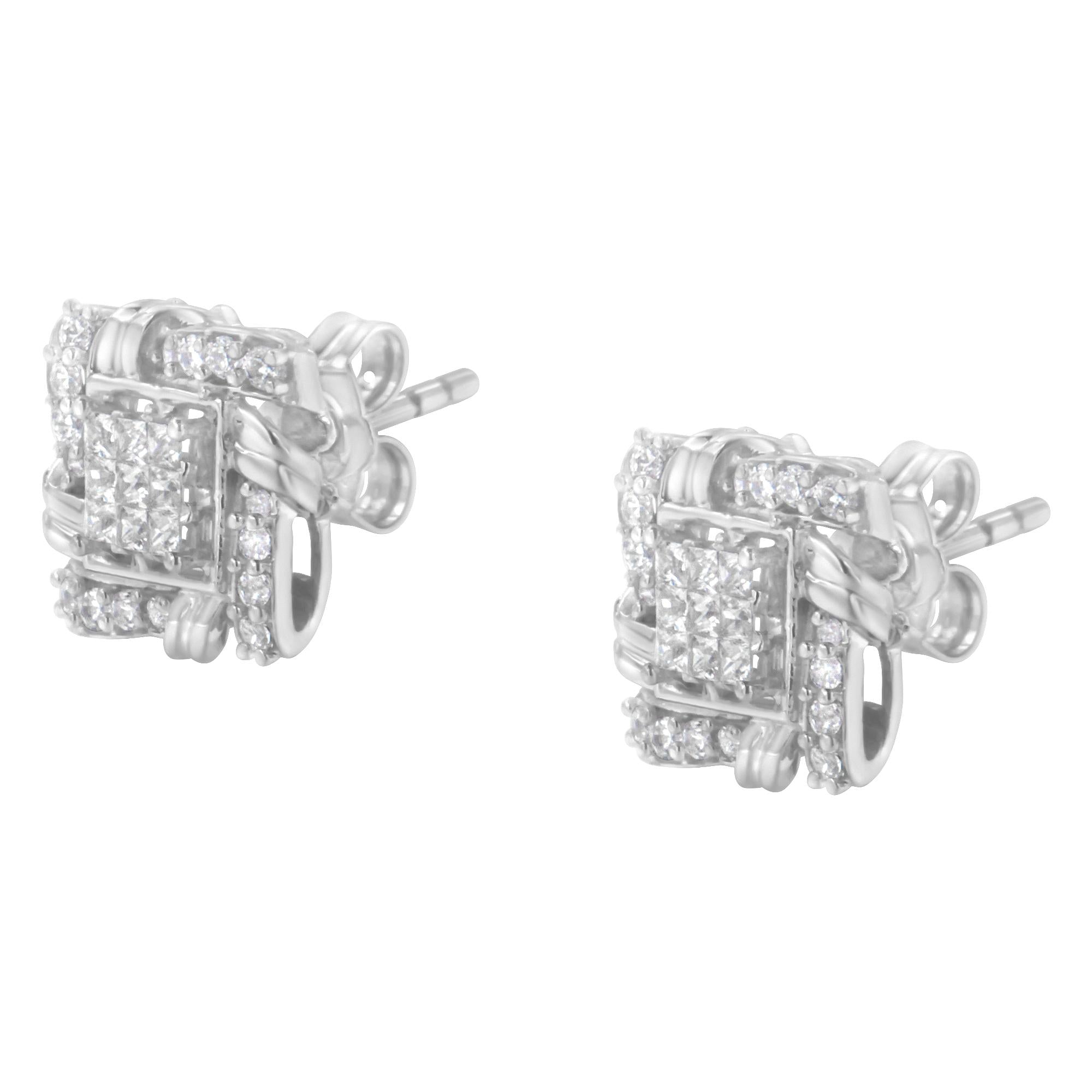 Aretes de plata de ley 925 con diamantes de talla redonda de 1/2 quilates (color IJ, claridad I1-I2) - Friggin Jewelry