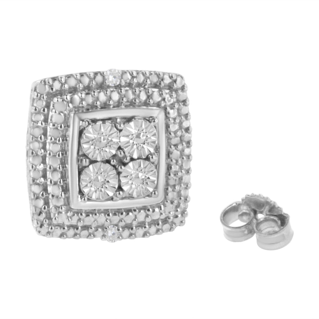 Aretes de plata de ley 925 con milgrain cuadrado y detalles de diamantes (claridad IJ, color I3) - Friggin Jewelry