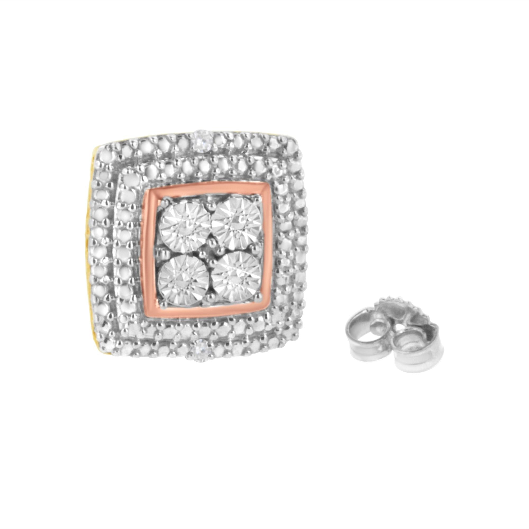 Aretes de plata de ley 925 con milgrain cuadrado y detalles de diamantes (claridad IJ, color I3) - Friggin Jewelry