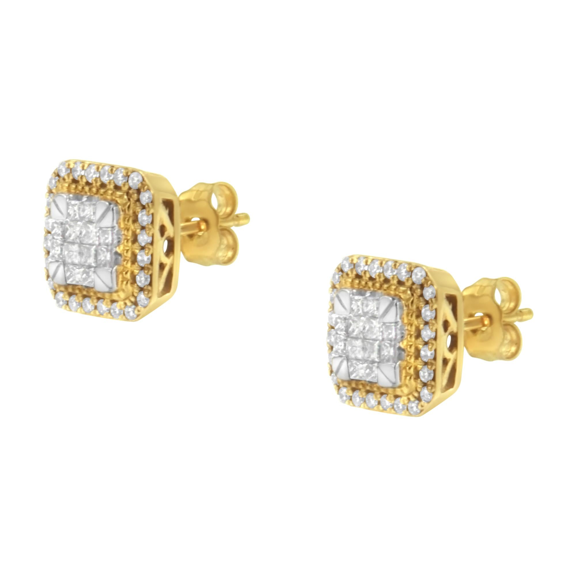 Orecchini a bottone in oro giallo 10 carati con diamanti (1/2 carato, colore HI, purezza SI2-I1) - Friggin Jewelry