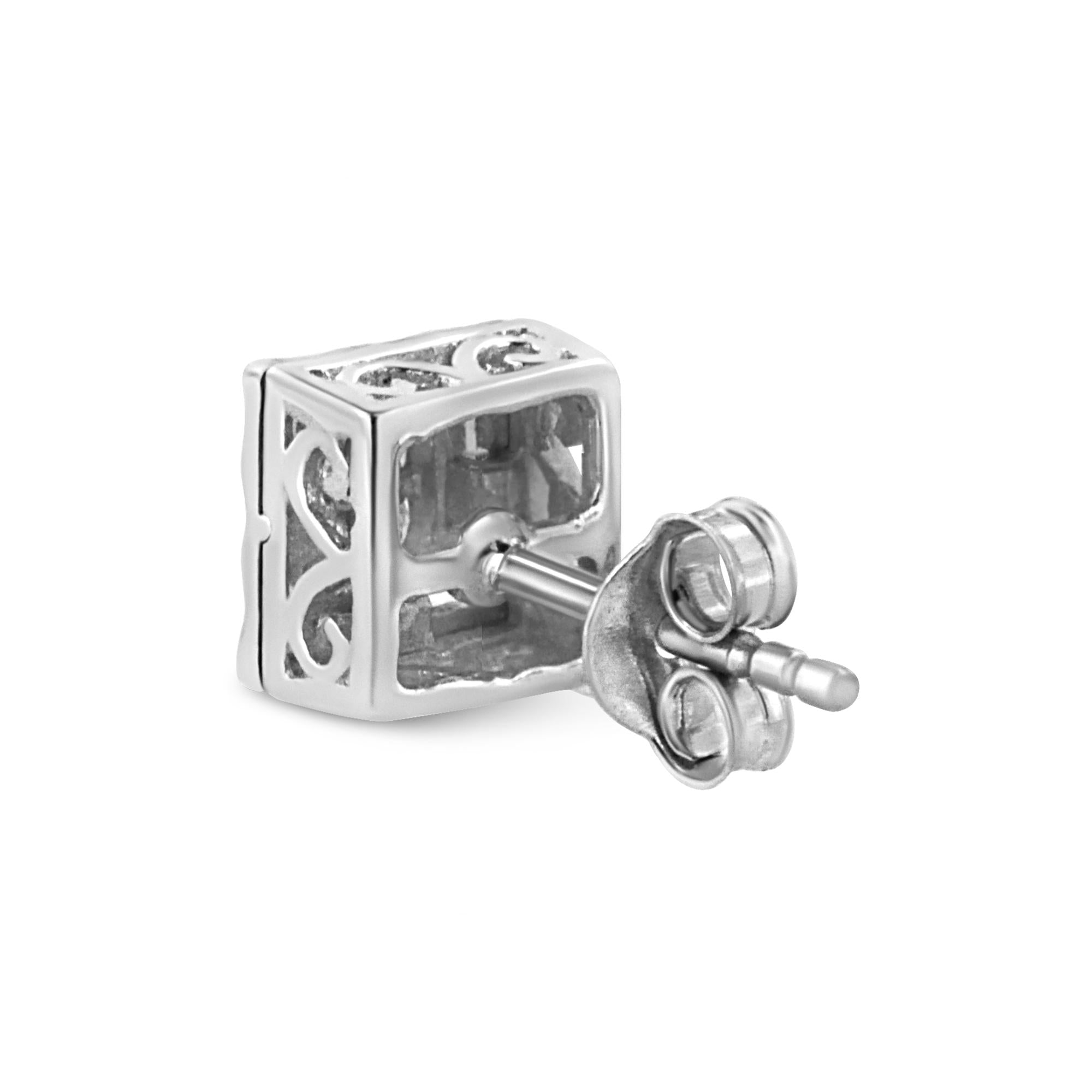 Aretes de plata de ley 925 con diamantes de talla princesa de 1/6 ct y cuatro diamantes (color HI, claridad I1-I2) - Friggin Jewelry
