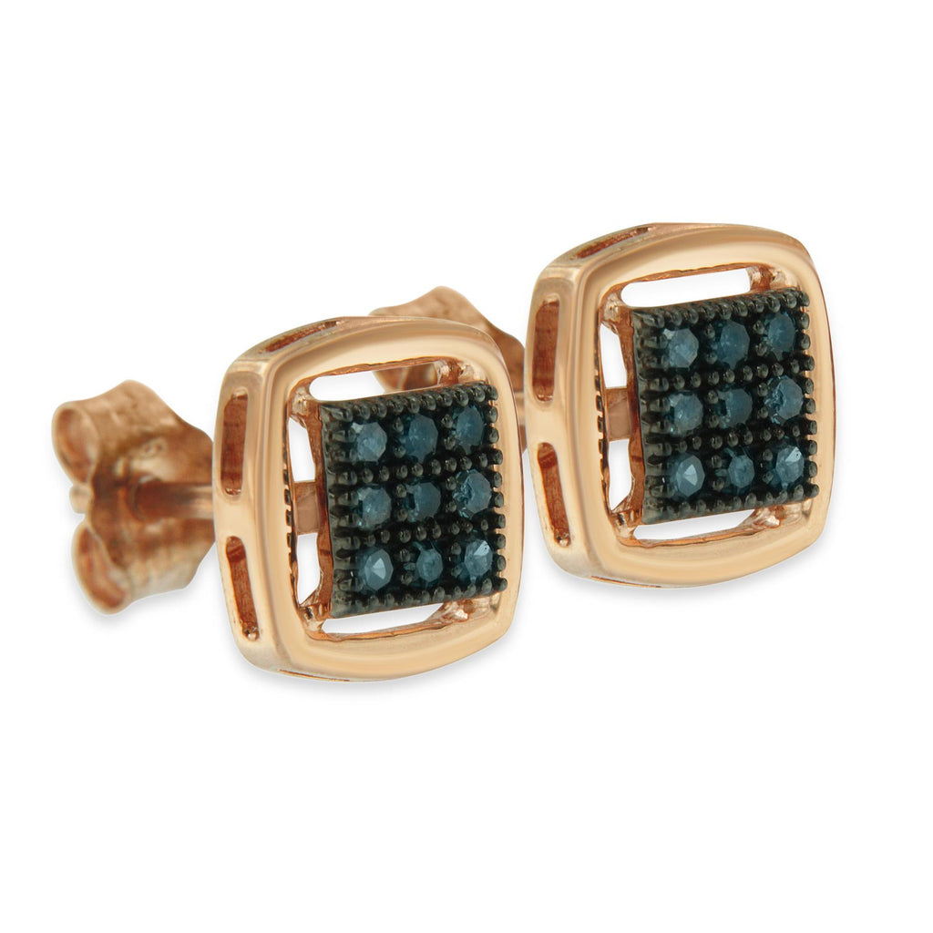 Rose Plated Sterling Silver Rose Cut Treated Diamond Stud Earring (0.25 cttw, Blue Color, I2-I3 Clarity) - Friggin Jewelry