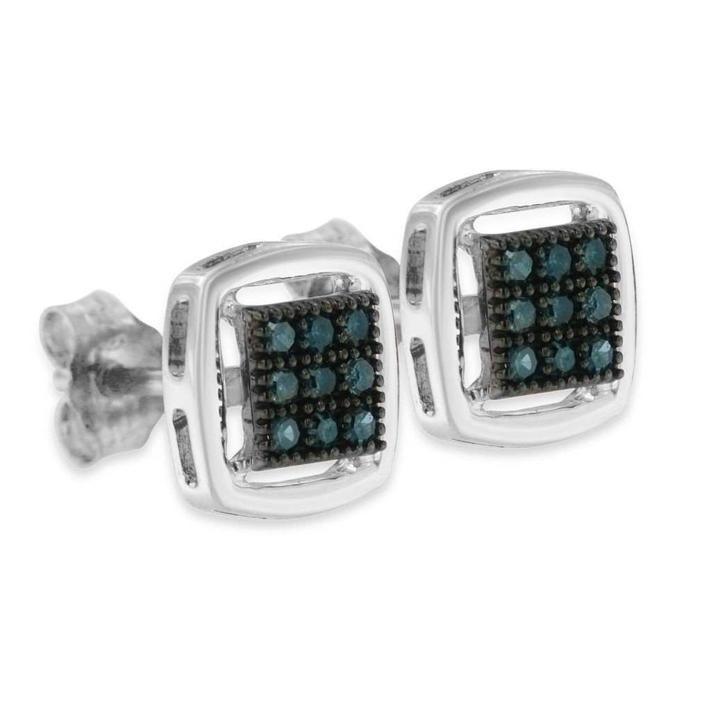 Orecchini a bottone quadrati in argento sterling con diamante blu trattato taglio rosa (0,25 cttw, colore blu, purezza I2-I3) - Friggin Jewelry