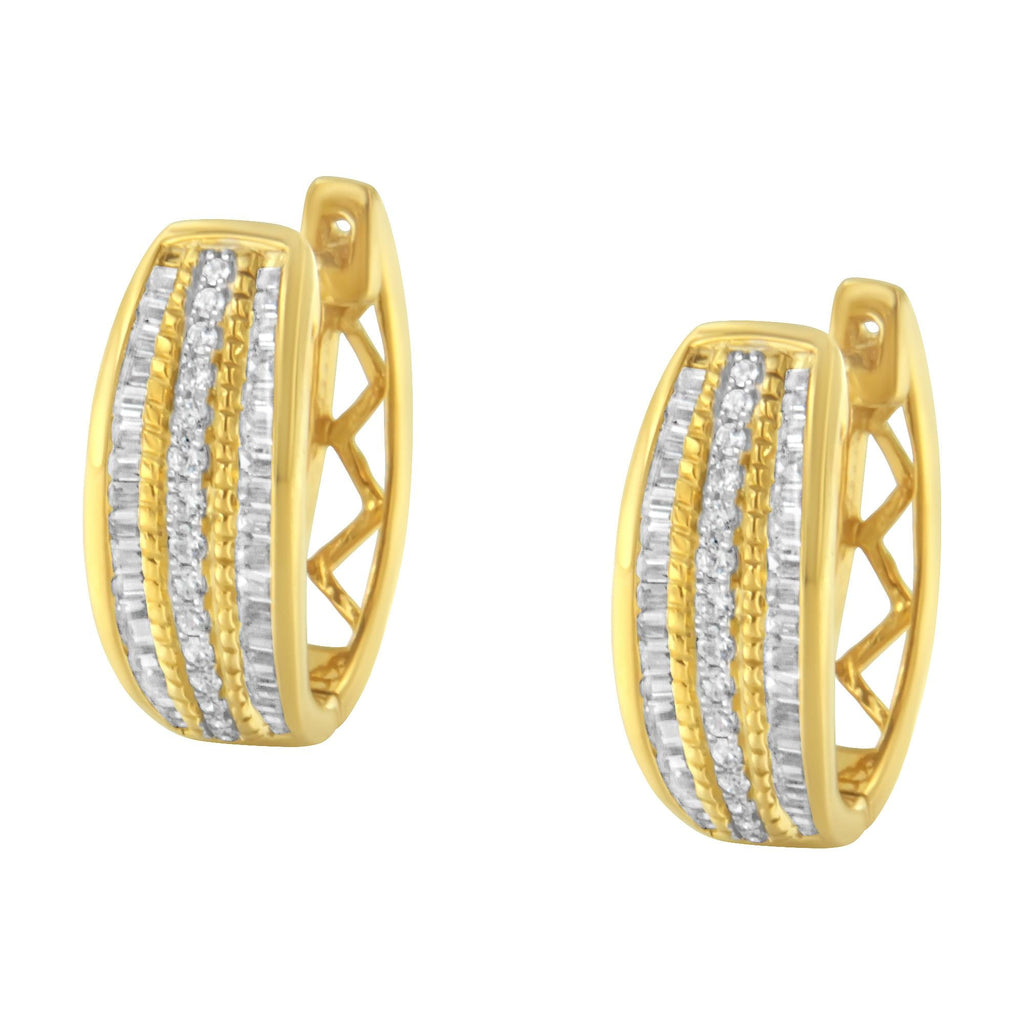 Aros modernos de oro amarillo de 10 quilates con diamantes engastados en pavé y canal de 3/4 quilates (color IJ, claridad I2-I3) - Friggin Jewelry