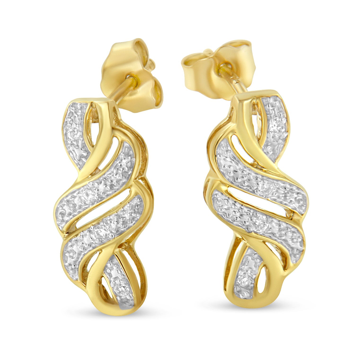 Pendientes de plata de ley con baño amarillo y diamantes de talla redonda en espiral (0,08 cts, color HI, claridad I2-I3) - Friggin Jewelry