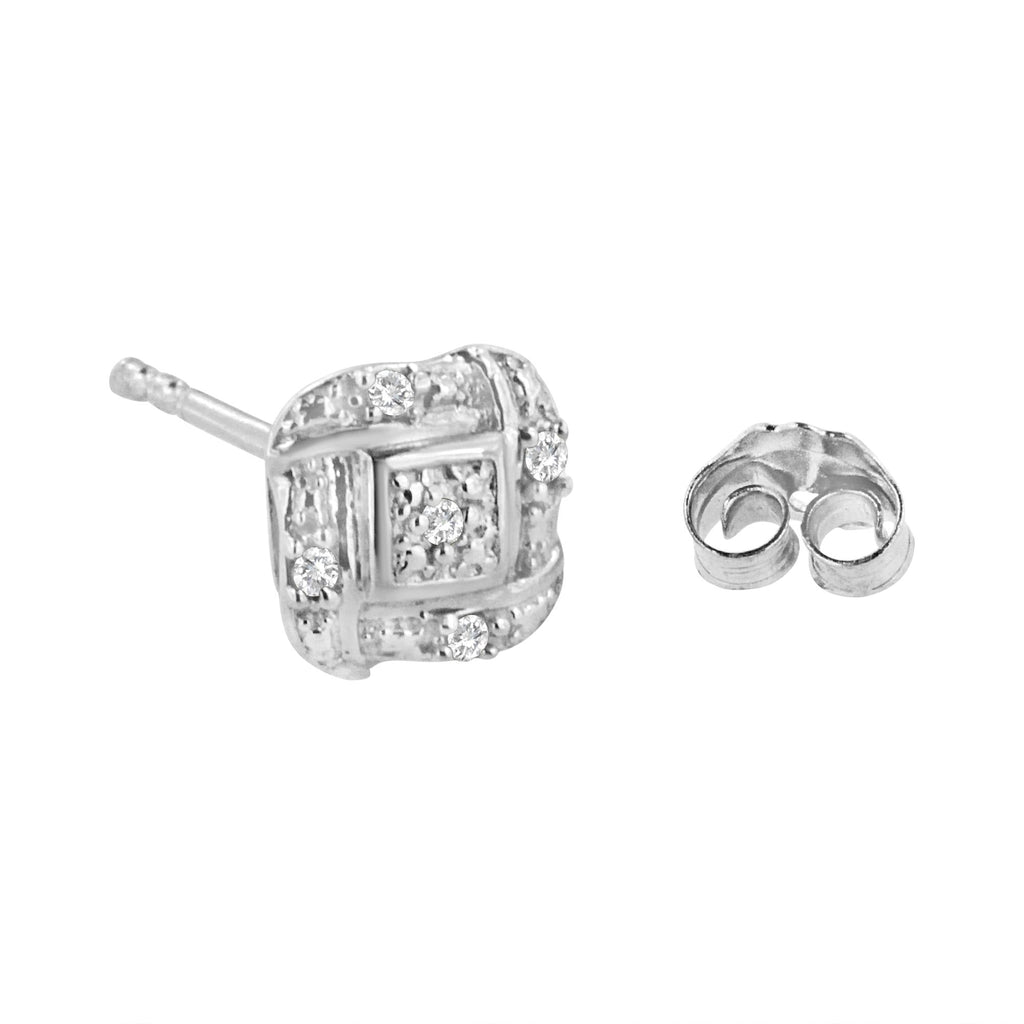 Pendientes de plata de ley con diamantes de talla redonda y corte cuadrado (0,04 cts, color HI, claridad I2-I3) - Friggin Jewelry