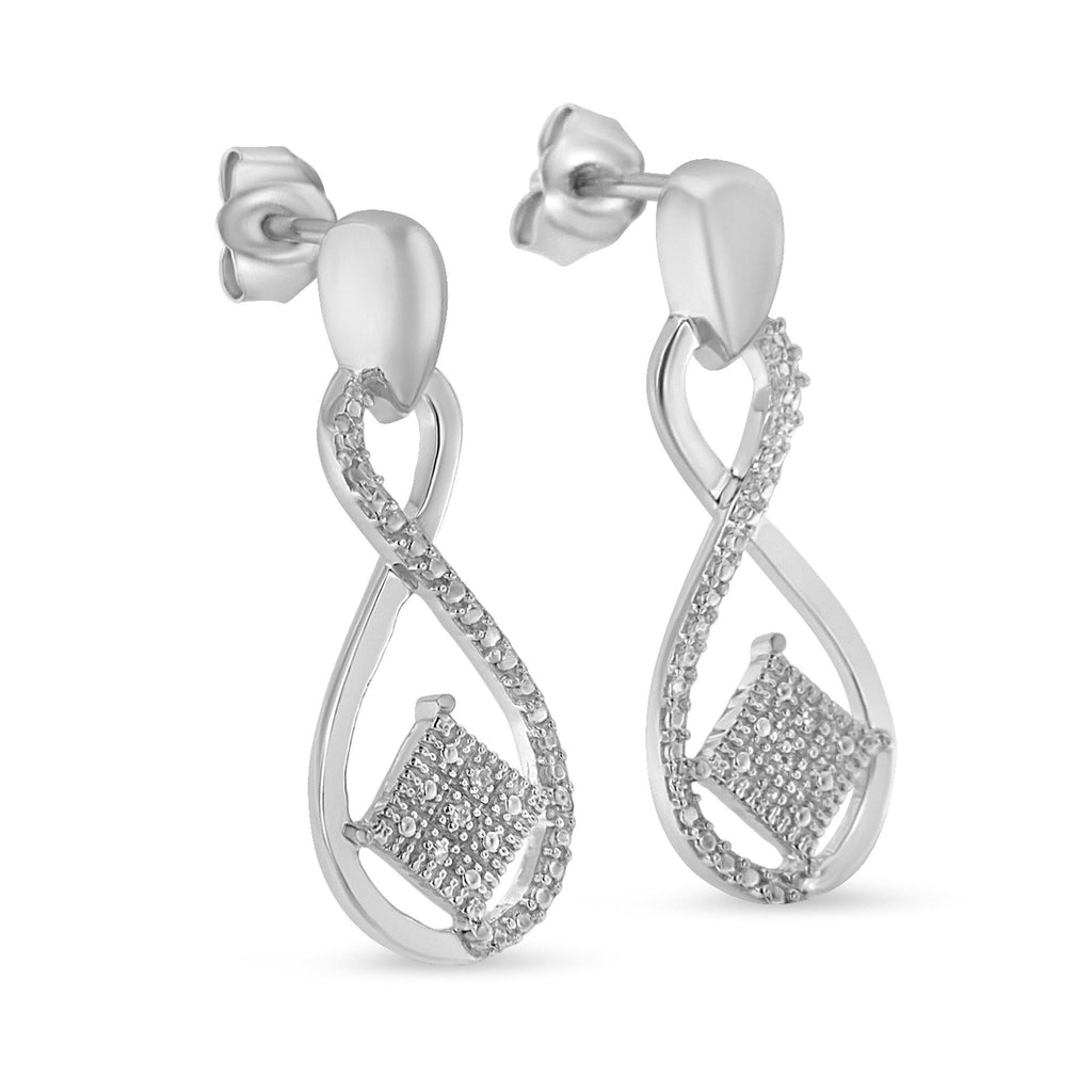 .925 Sterling Silver Round-Cut Diamond Accent Tilted Square and Infinity Drop Earrings (H-I Color, I2-I3 Clarity) - Friggin Jewelry
