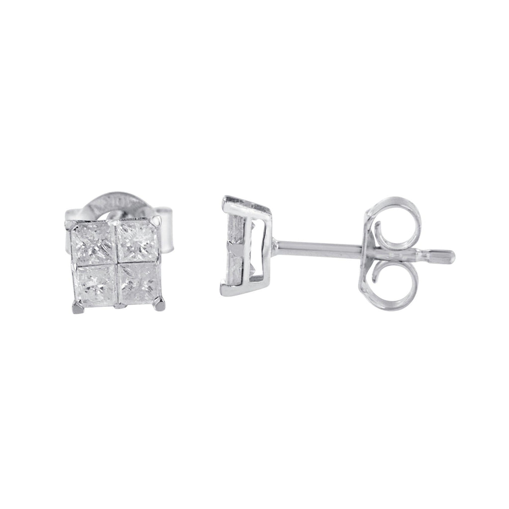 Aretes de diamantes en oro blanco de 10 k (0,60 cts, color IJ, claridad I2-I3) - Friggin Jewelry