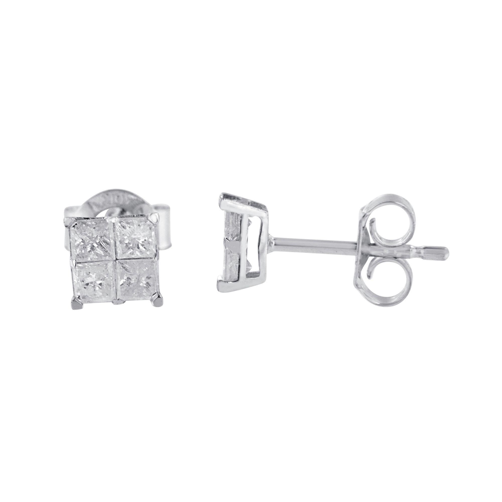 Aretes de diamantes en oro blanco de 10 k (0,60 cts, color IJ, claridad I2-I3) - Friggin Jewelry