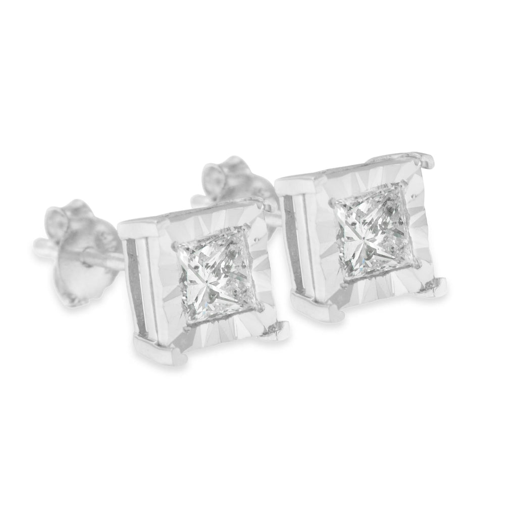 Pendientes solitarios de diamantes de talla princesa engastados en plata de ley 925 (color HI, claridad SI2-I1) - Friggin Jewelry