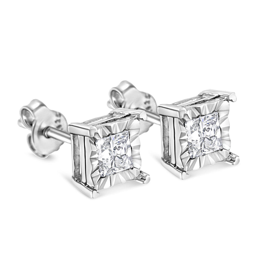 Pendientes solitarios de diamantes de talla princesa engastados en plata de ley 925 (color HI, claridad SI2-I1) - Friggin Jewelry